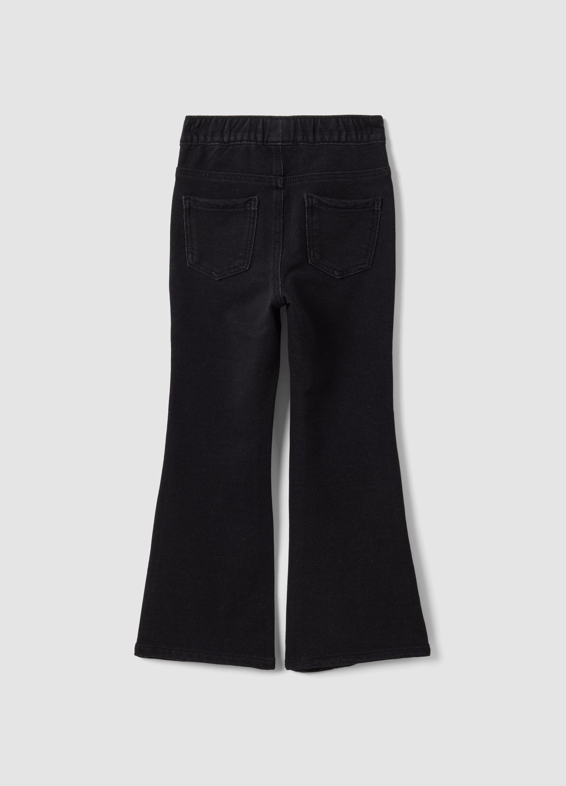 Girls&rsquo; black flared stretch-cotton jeggings