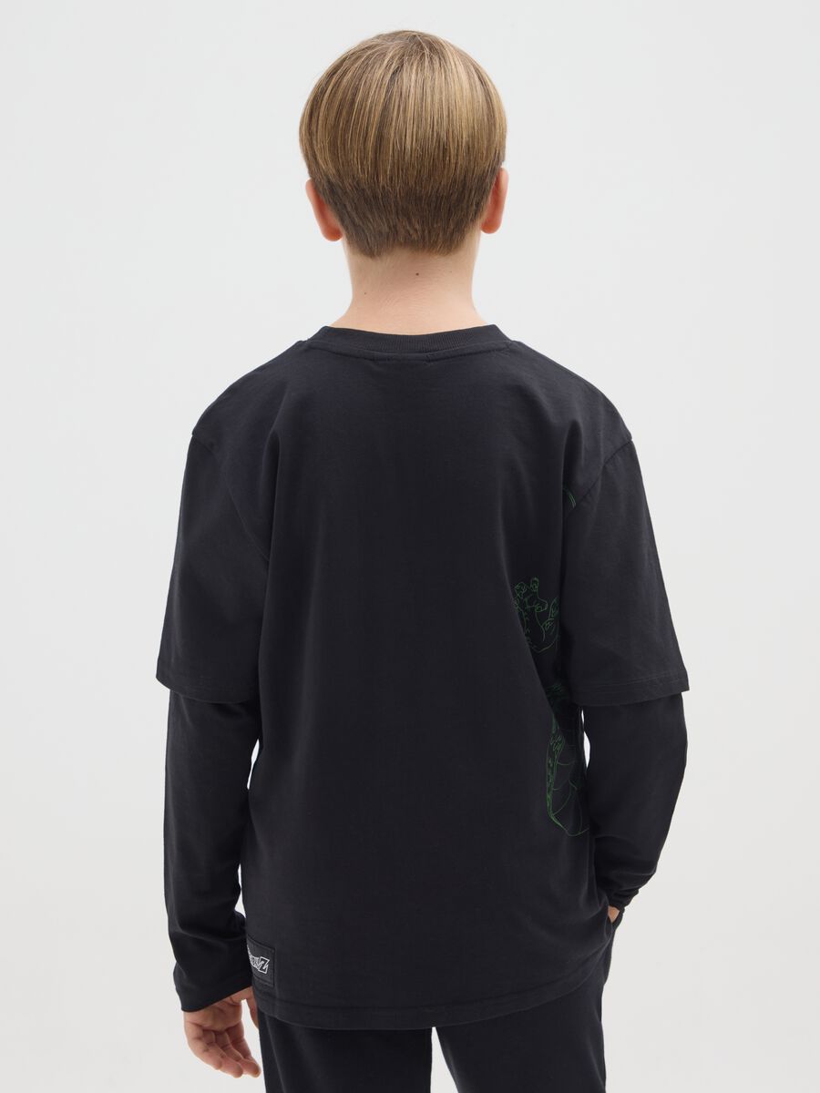 Maglietta da ragazzo in puro cotone nero oversize_1