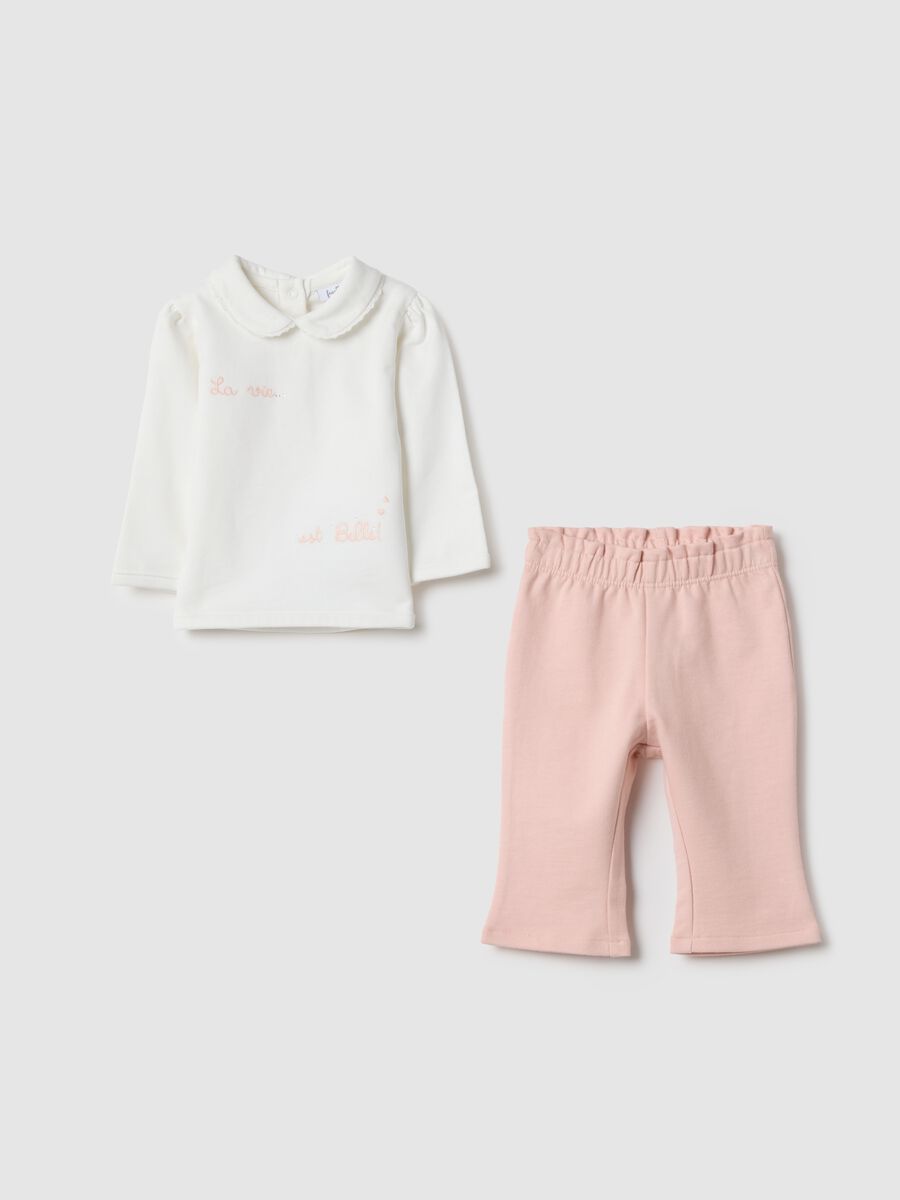 Multicoloured pure cotton sweatshirt set and trousers for infant girls regular fit_0