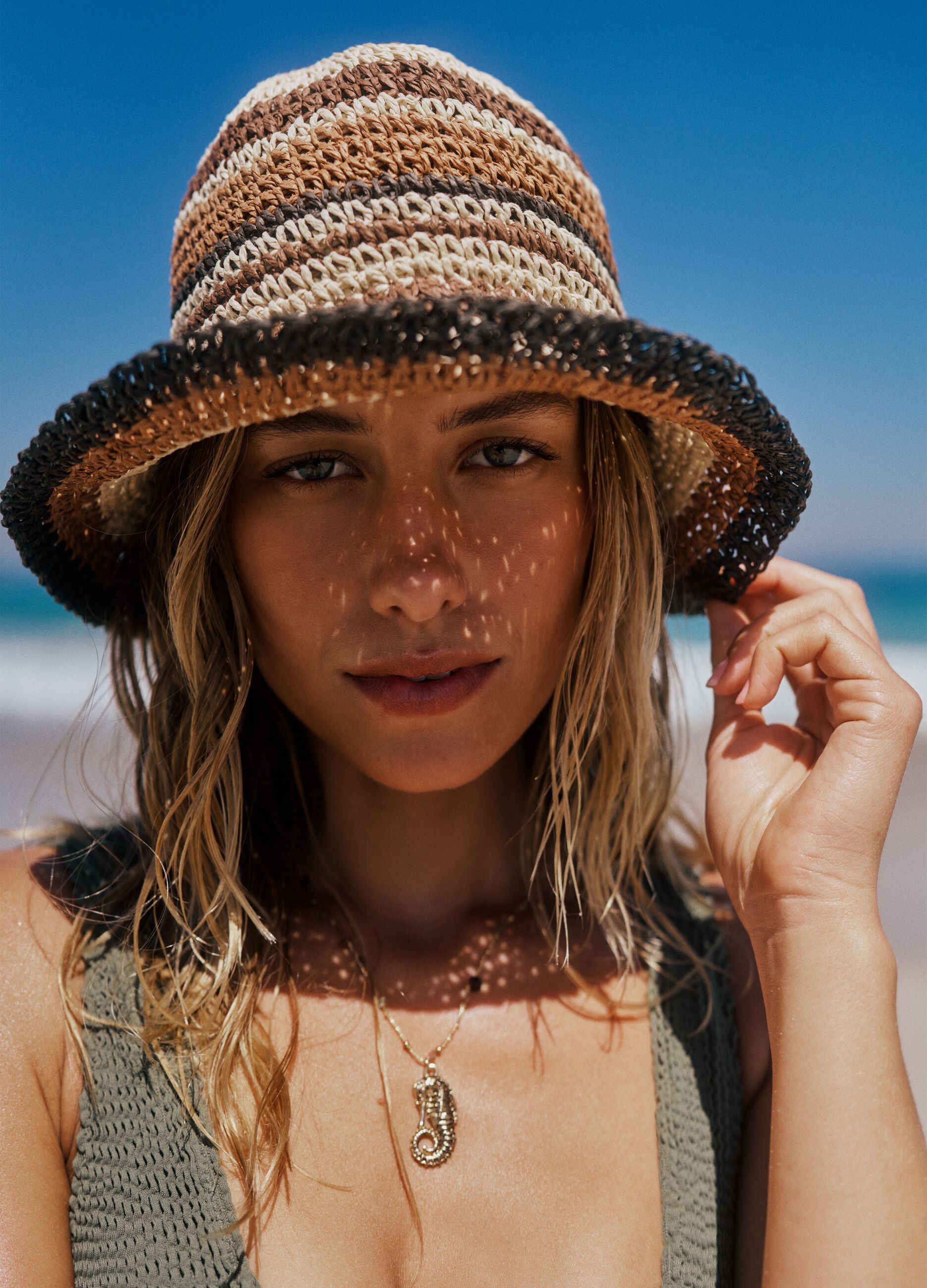 Cappello da donna in puro textile paper multicolor