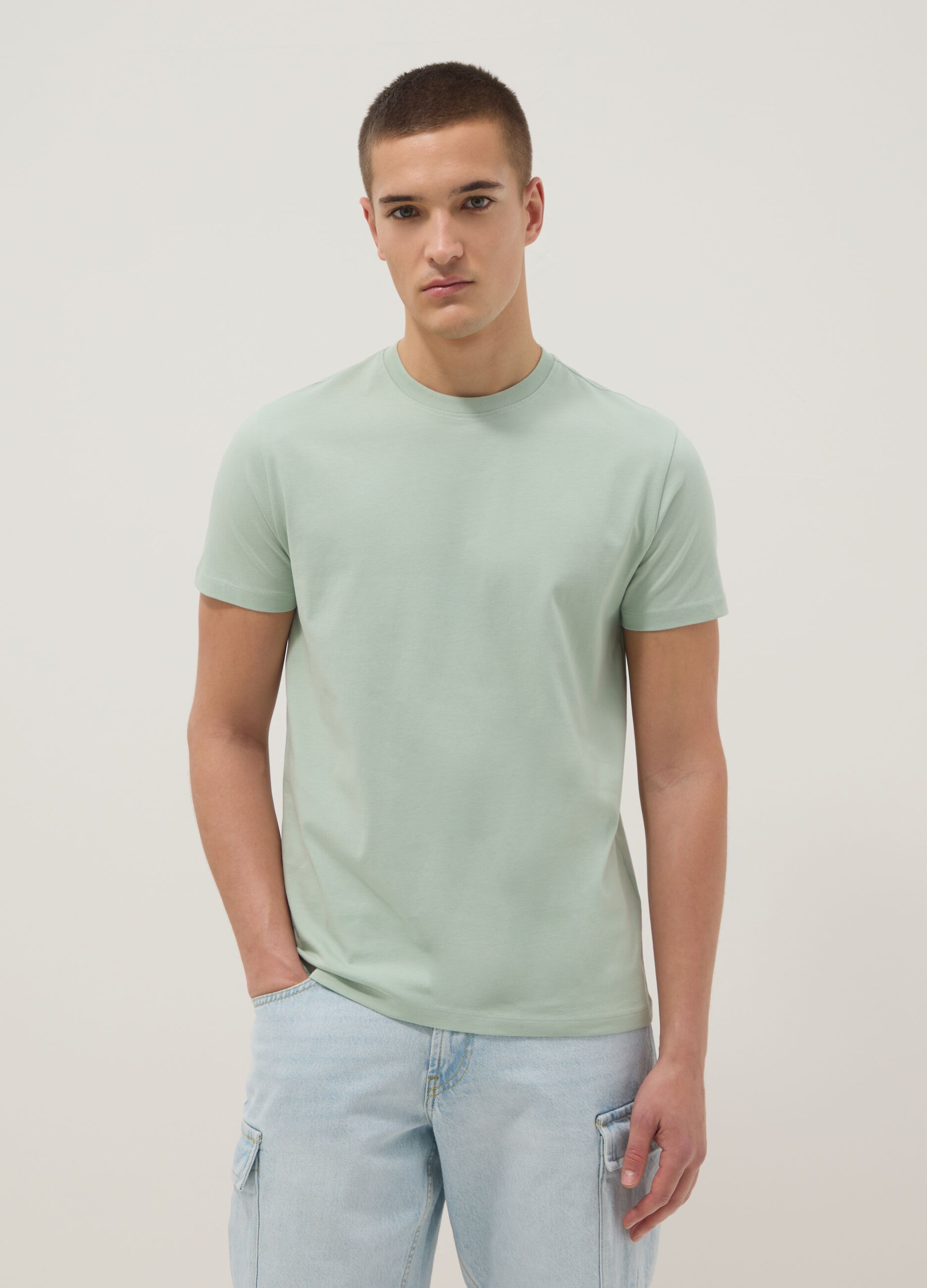 Green pure cotton short-sleeve T-shirt