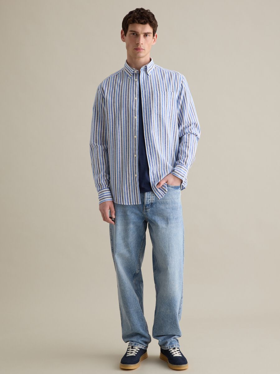 Casual blue striped shirt in cotton and linen_1