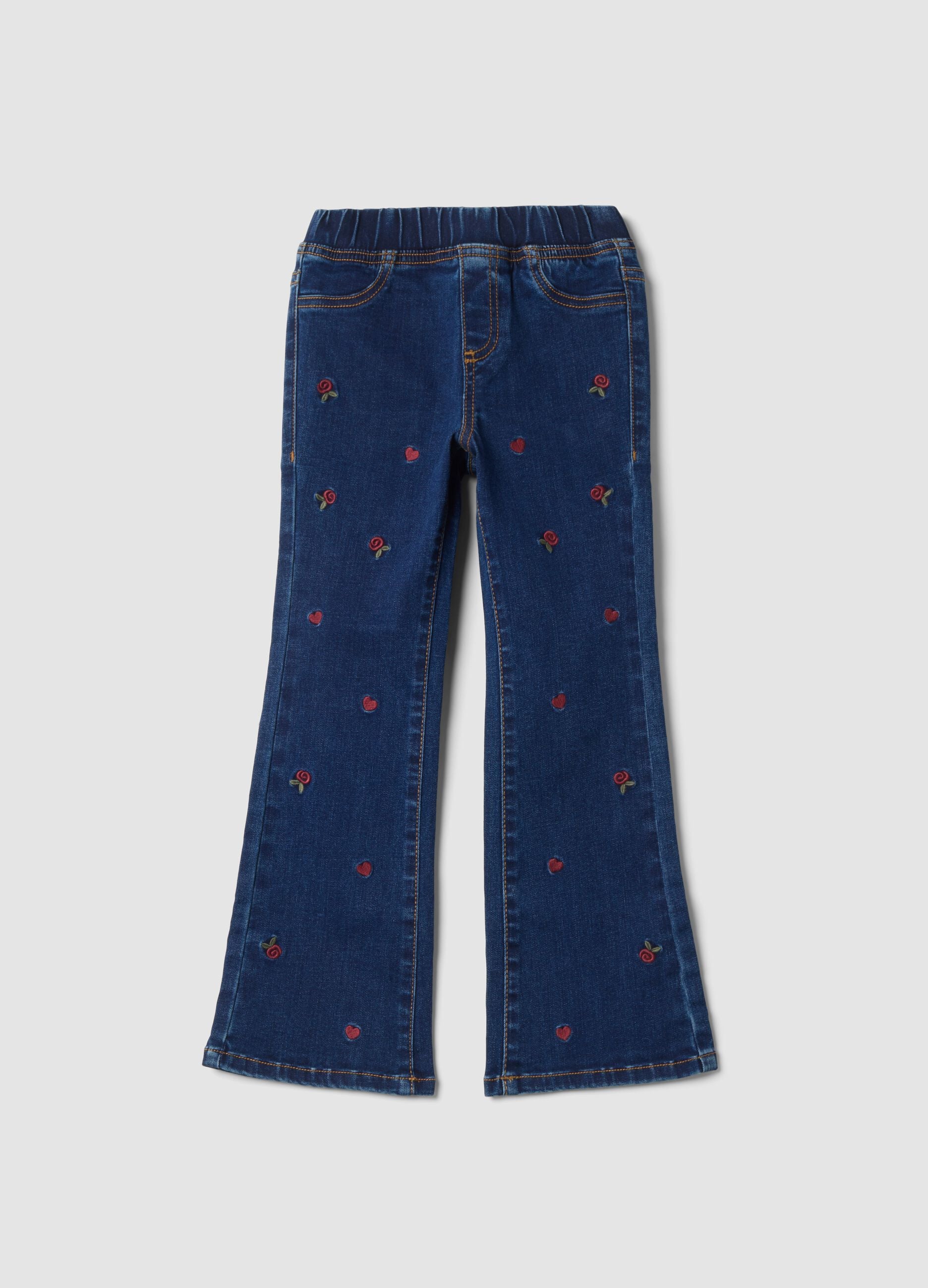 Blue flared cotton and stretch viscose jeggings