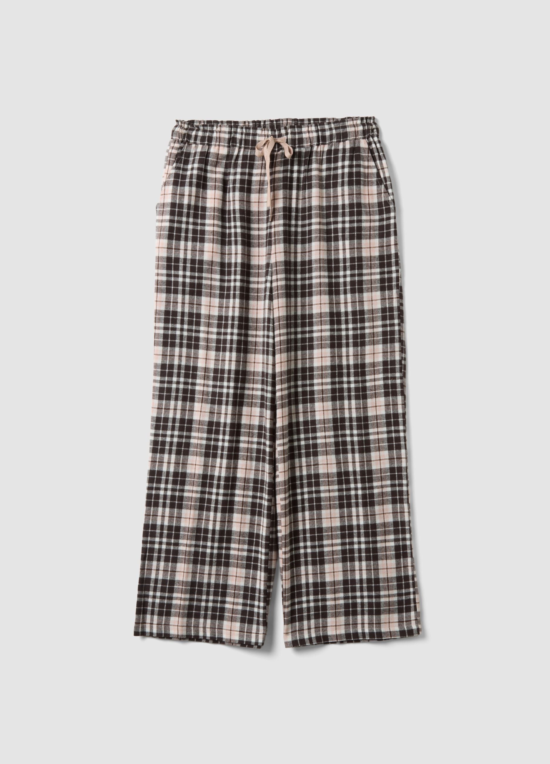 Brown checked organic pure cotton flannel pyjama trousers