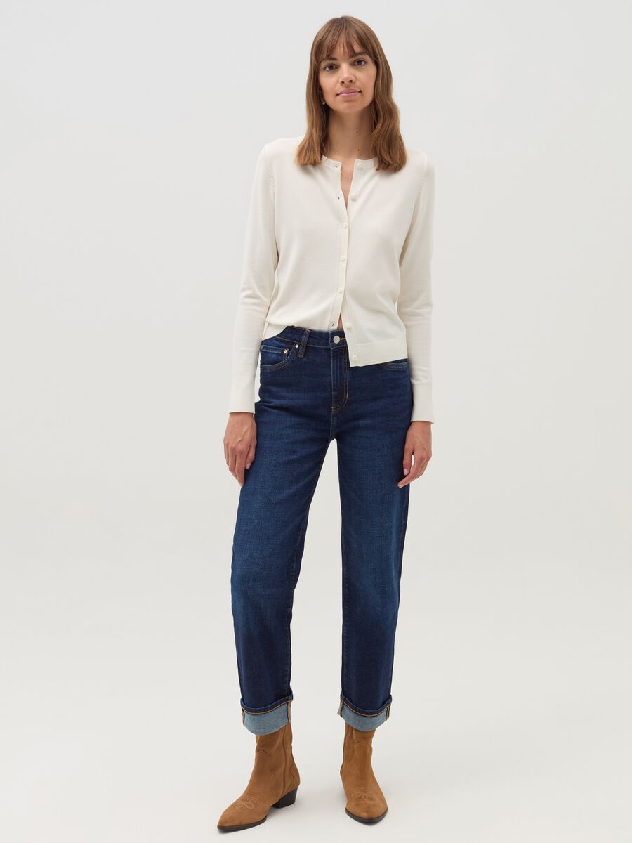 Solid colour cardigan with round neck_1