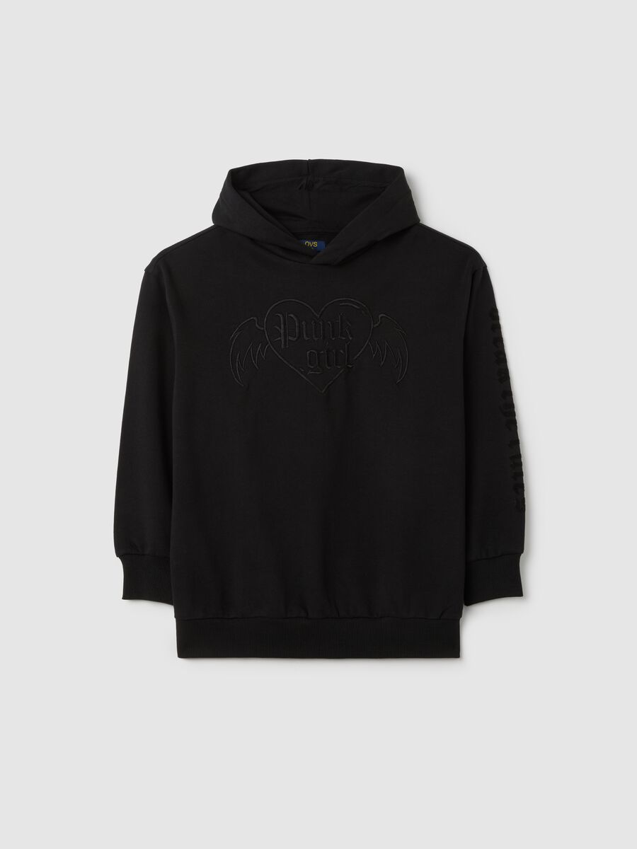 Felpa con cappuccio da ragazze in puro cotone nero _3