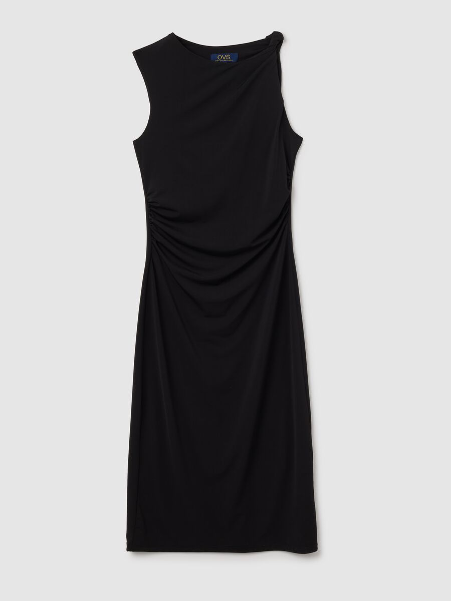 Women's Long Dress in Stretch Black Fabric_0