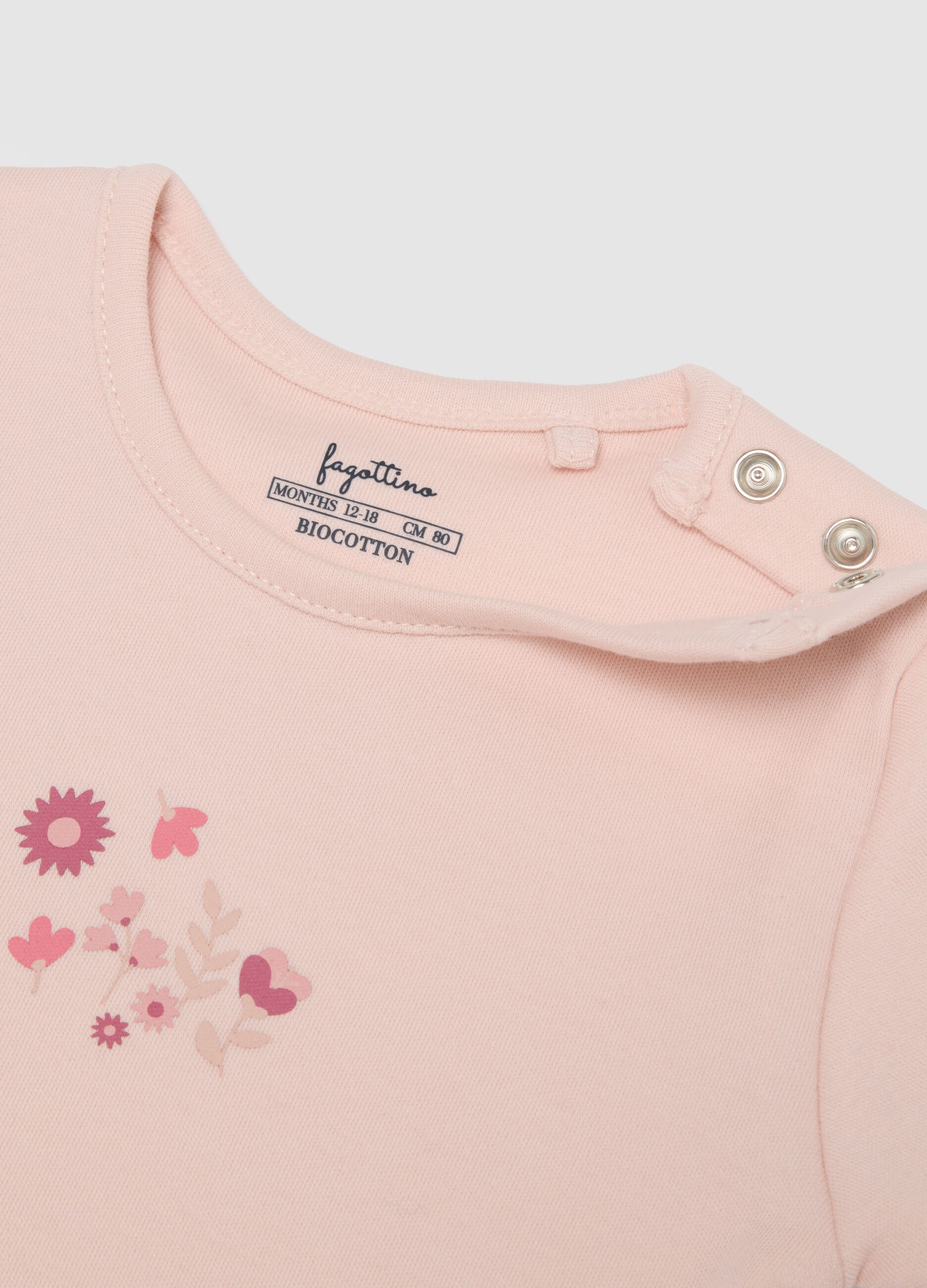 Pink bodysuit for girls in organic cotton