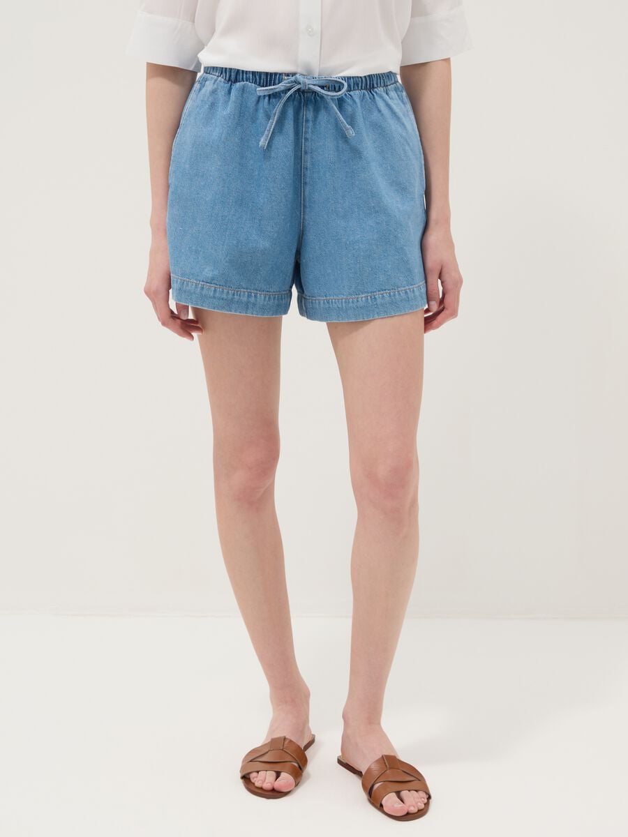 Light blue pure cotton denim shorts_1