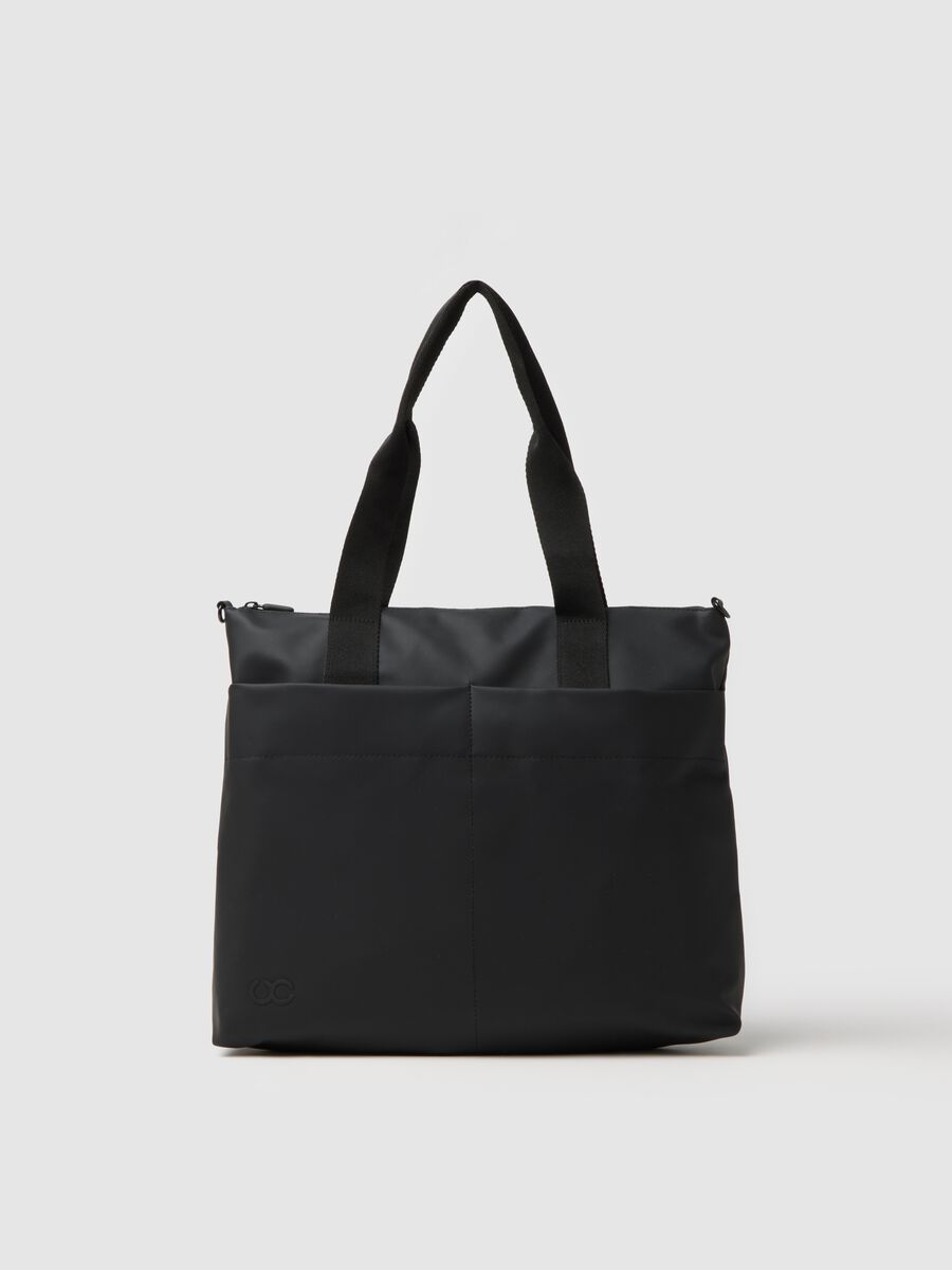 Shopper nera con tasche_0