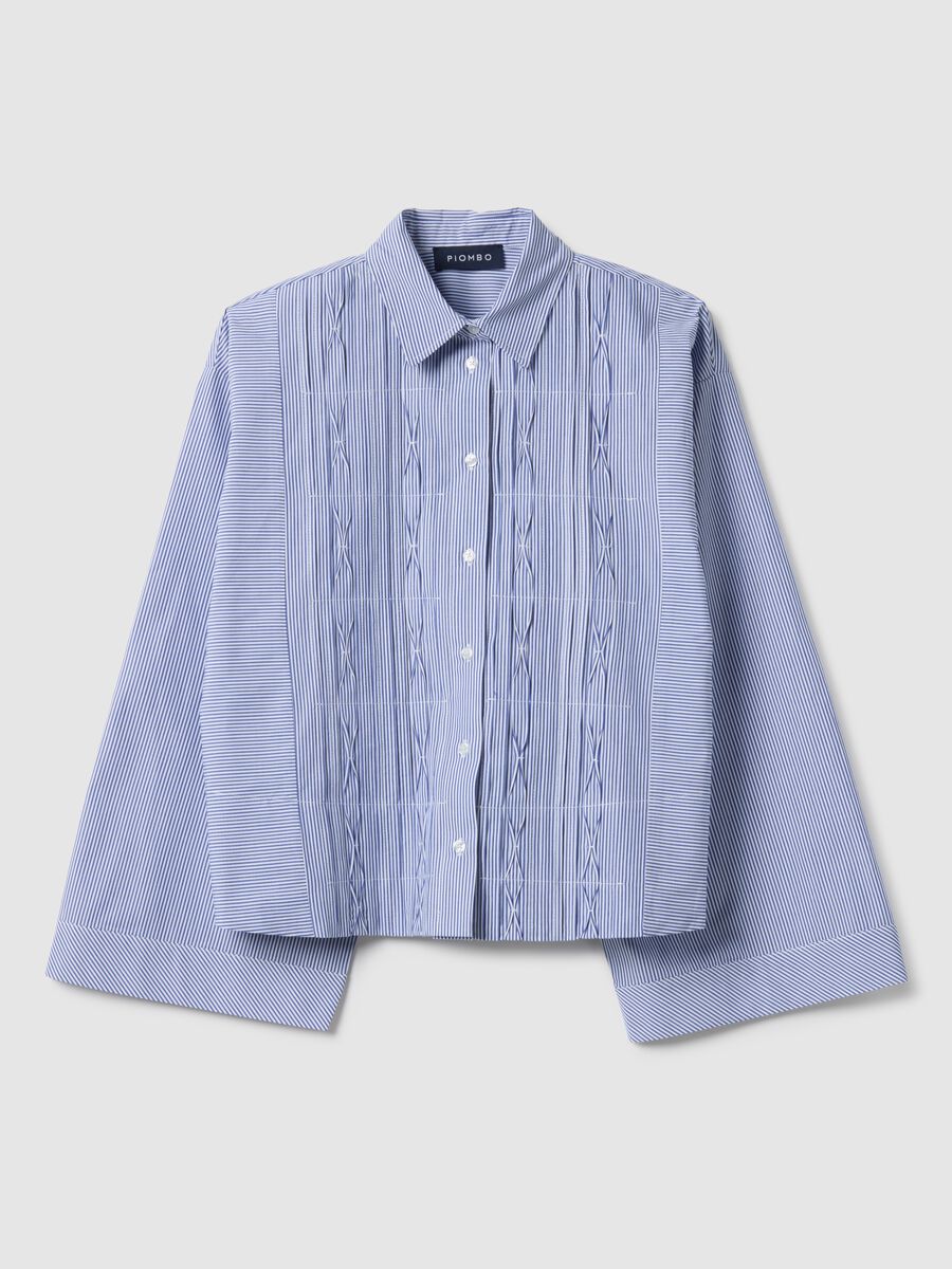 Oversized multicolour striped pure cotton shirt with pleats_0