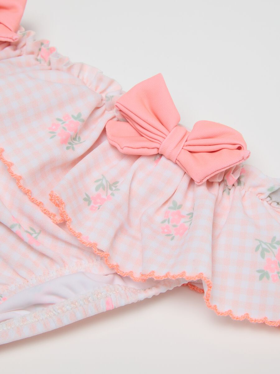 Girls' multicolour stretch blend swimsuit with ruffles and bows_2