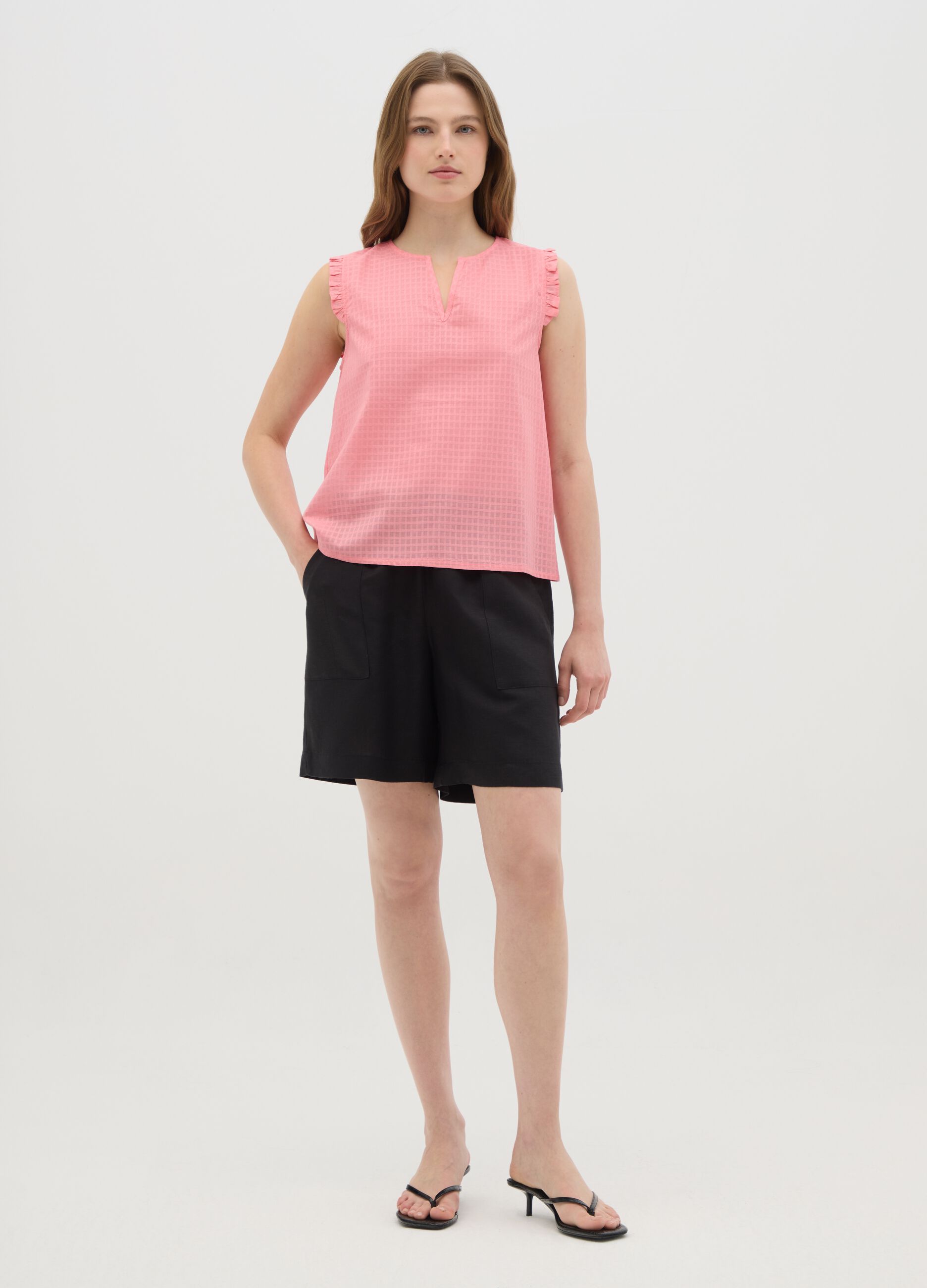 Top da donna in puro cotone rosa regular fit