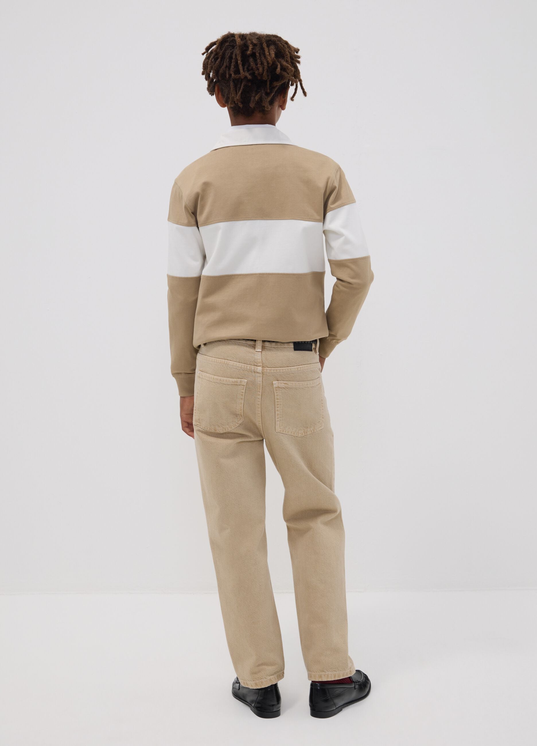 Beige cotton denim jeans, relaxed fit for boys