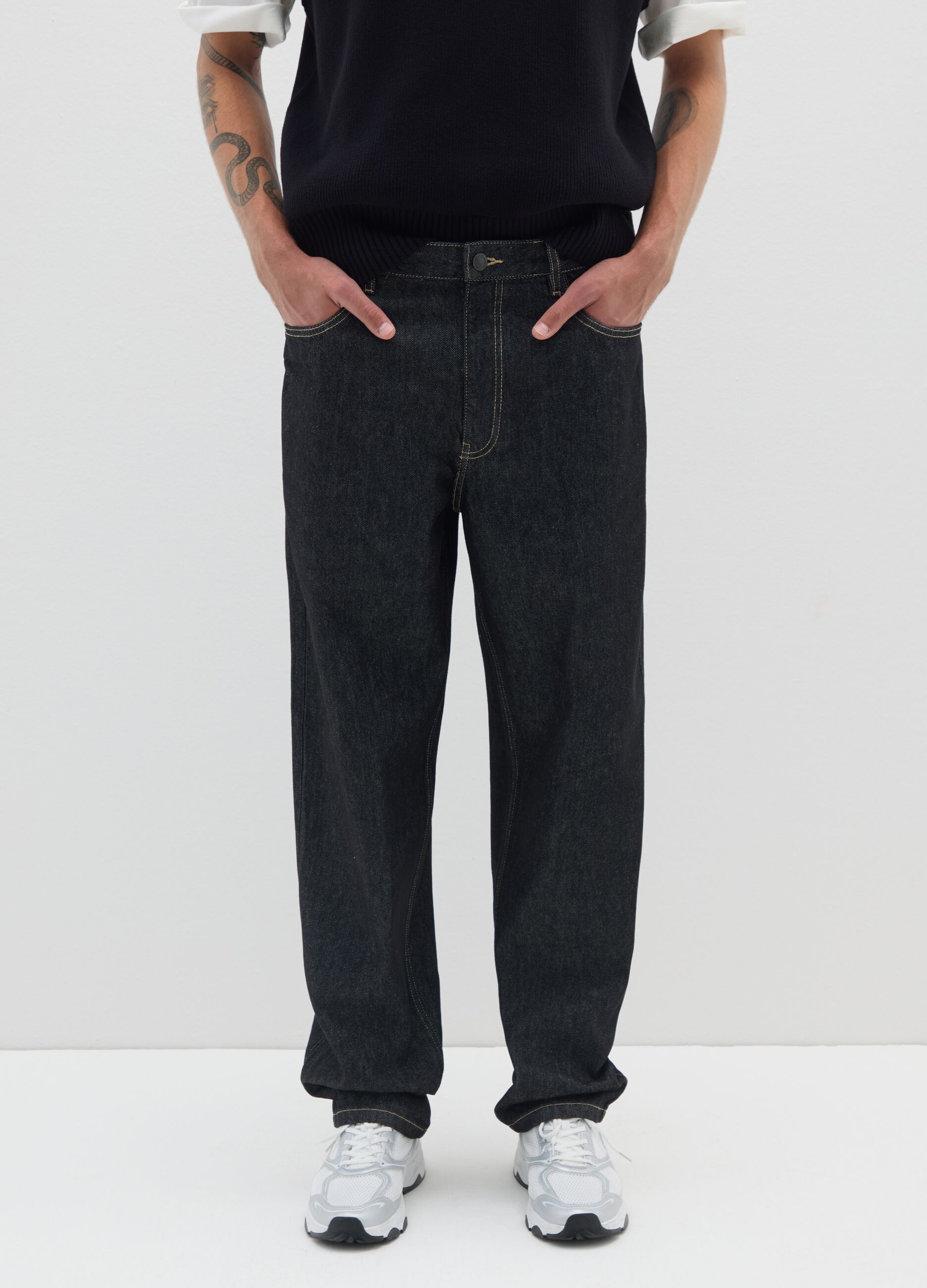 Jeans neri baggy in puro cotone