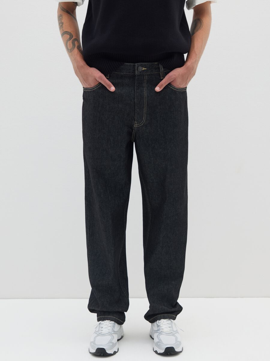 Black Baggy Jeans in Pure Cotton_1