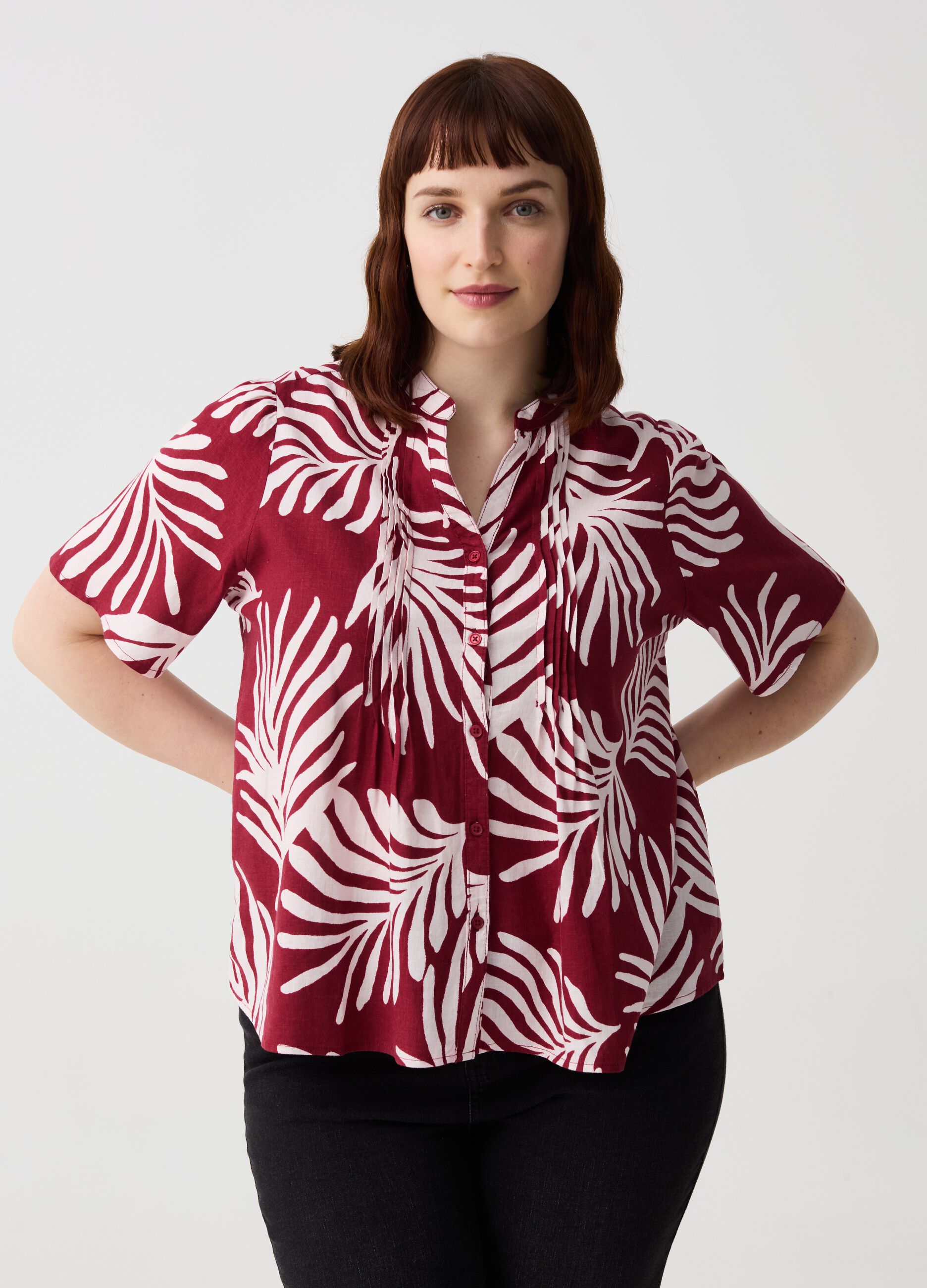 Blusa in lino e viscosa con bottoni Curvy