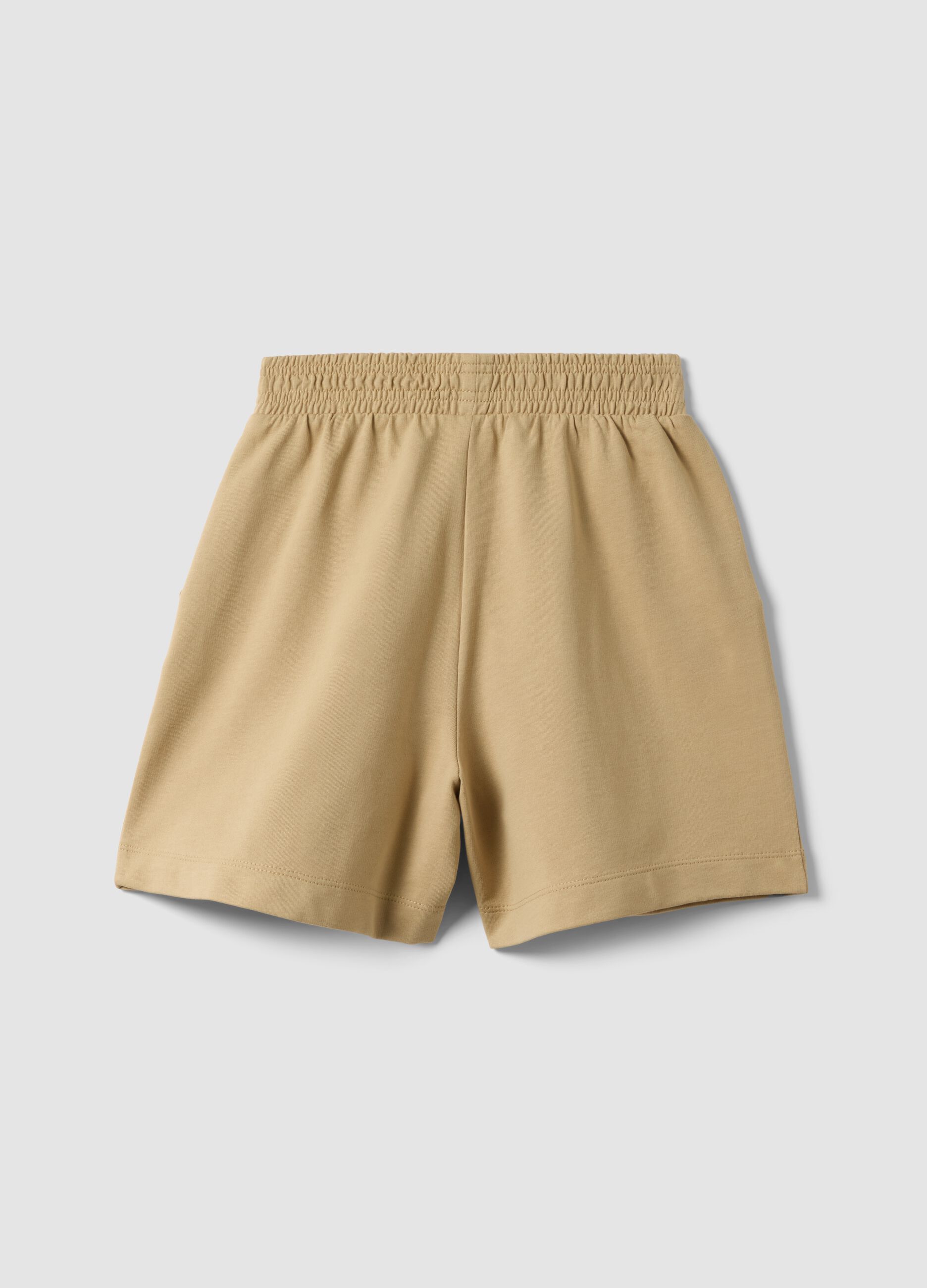 Girls' oversized fit beige pure cotton shorts