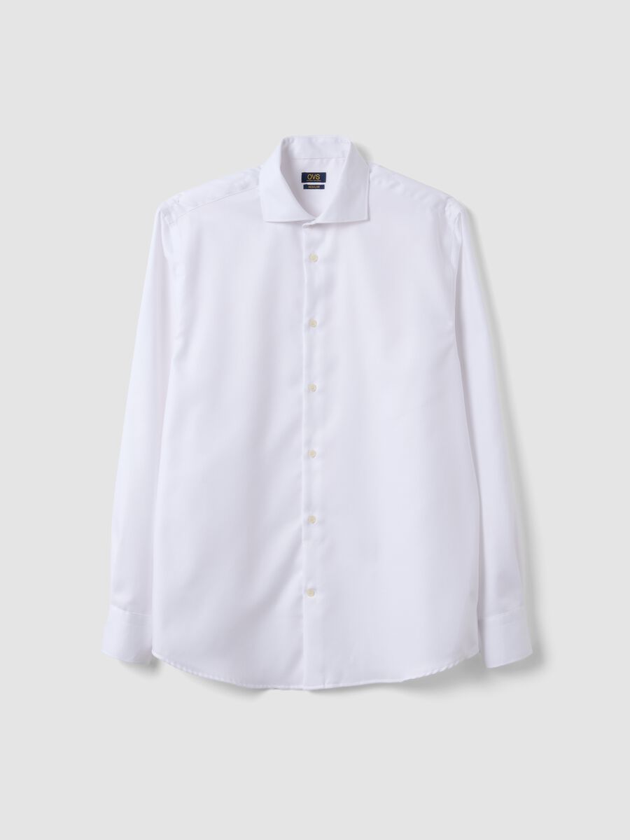 White regular-fit pure cotton shirt with cutaway collar_4