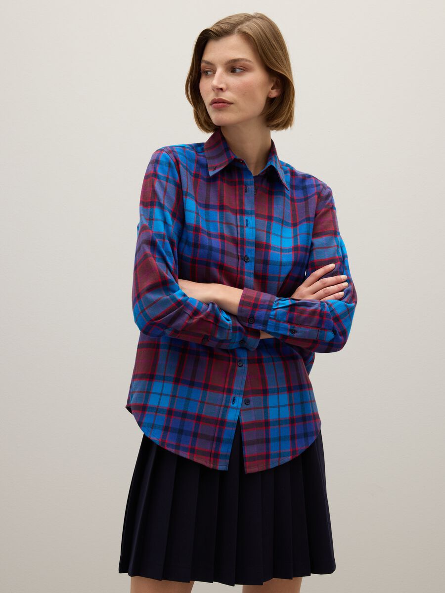 Camicia a quadri multicolor in puro cotone e flanella_0