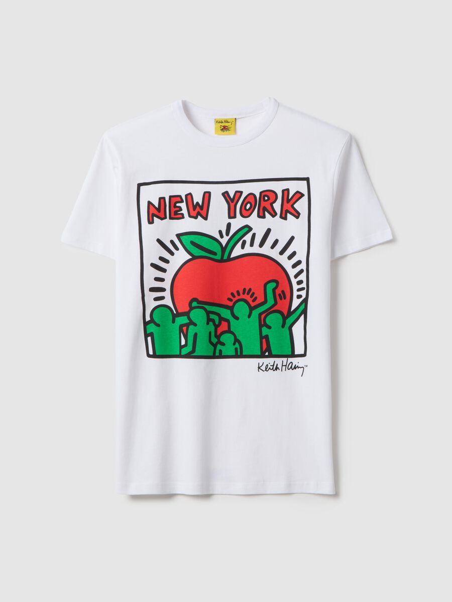 White pure cotton regular fit T-shirt with Keith Haring print_4