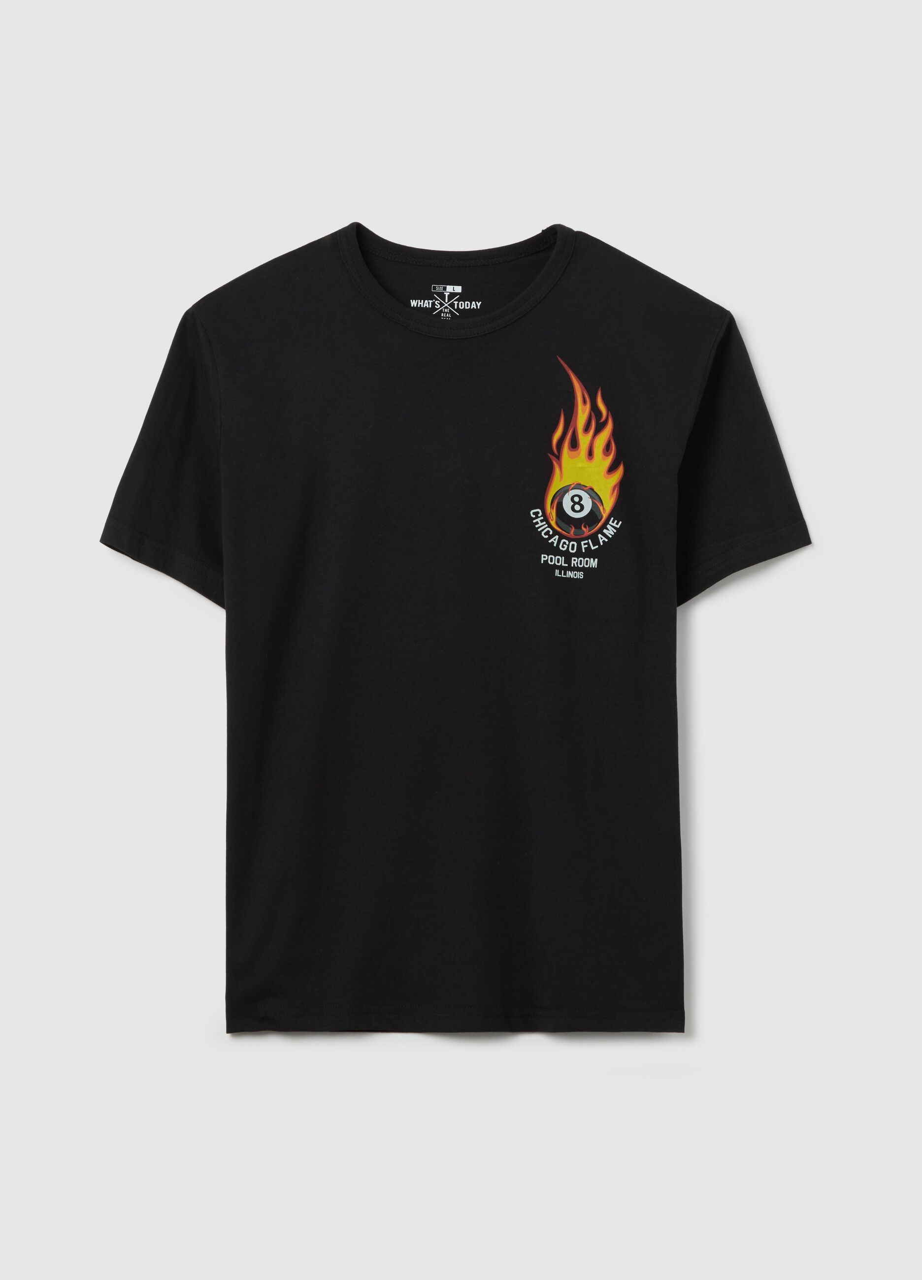 Cotton T-shirt with snooker ball with flames print