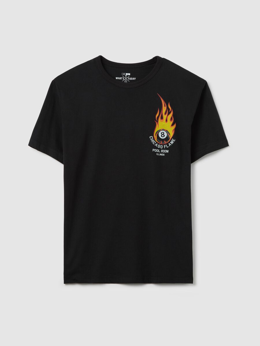 Cotton T-shirt with snooker ball with flames print_4