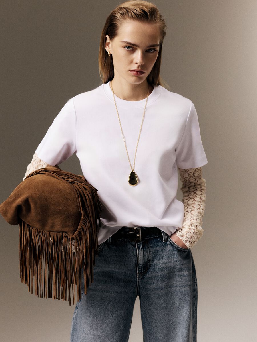 White pure cotton T-shirt with relaxed fit_0