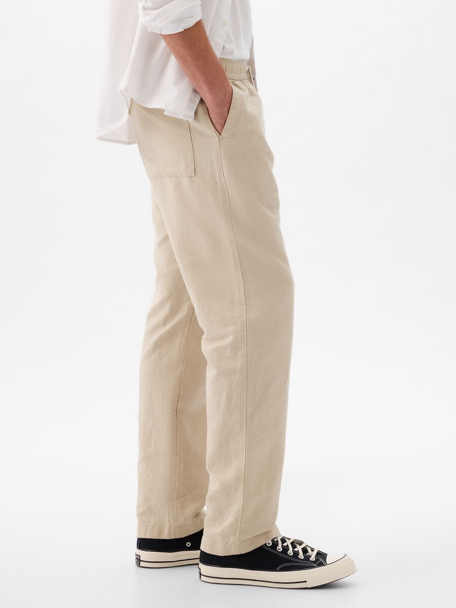 Pull-on trousers in linen and cotton_1