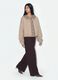 Beige stretch-fabric crew-neck cardigan with oversized fit_1