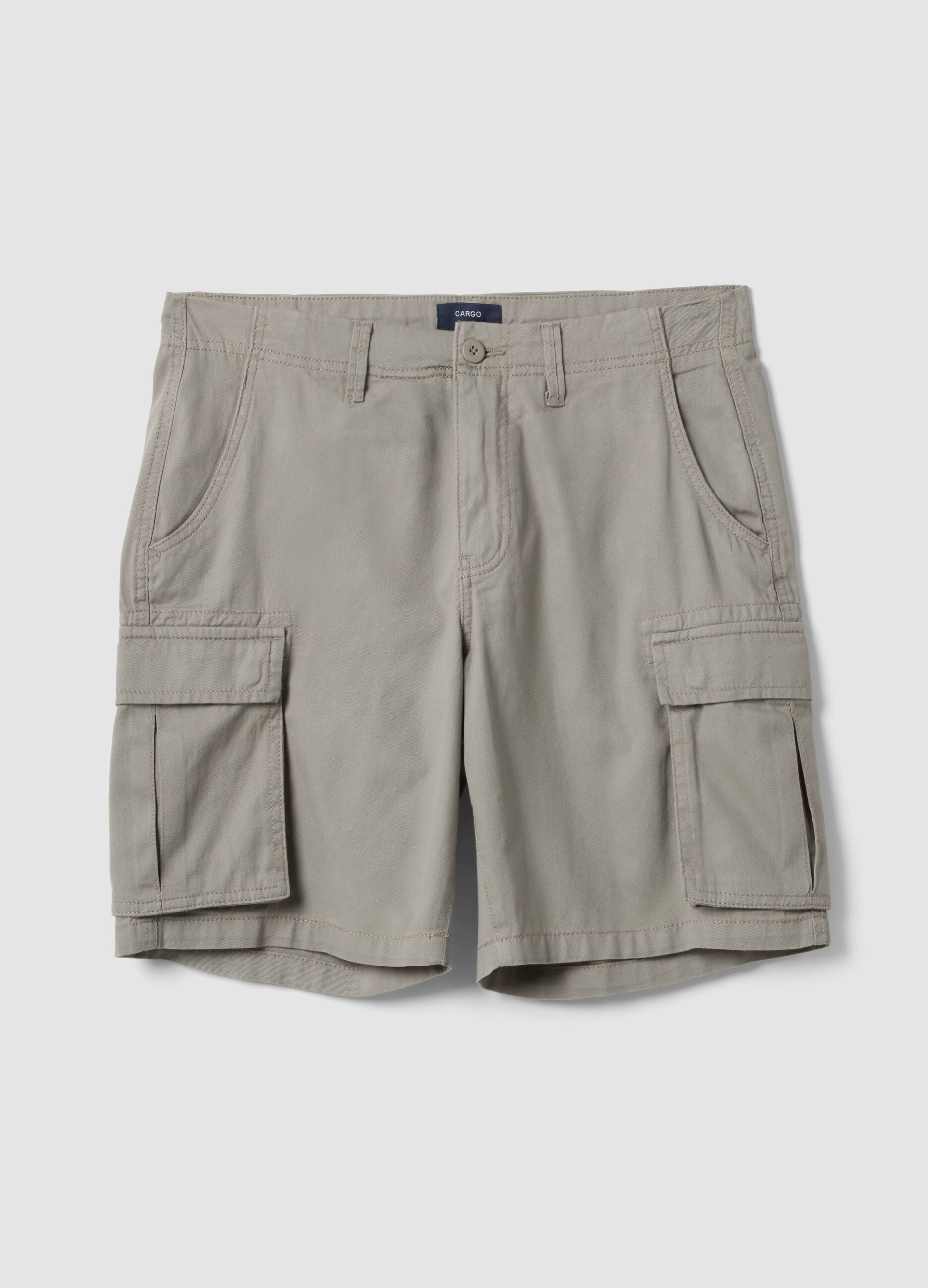 Grey pure cotton regular-fit cargo Bermuda shorts