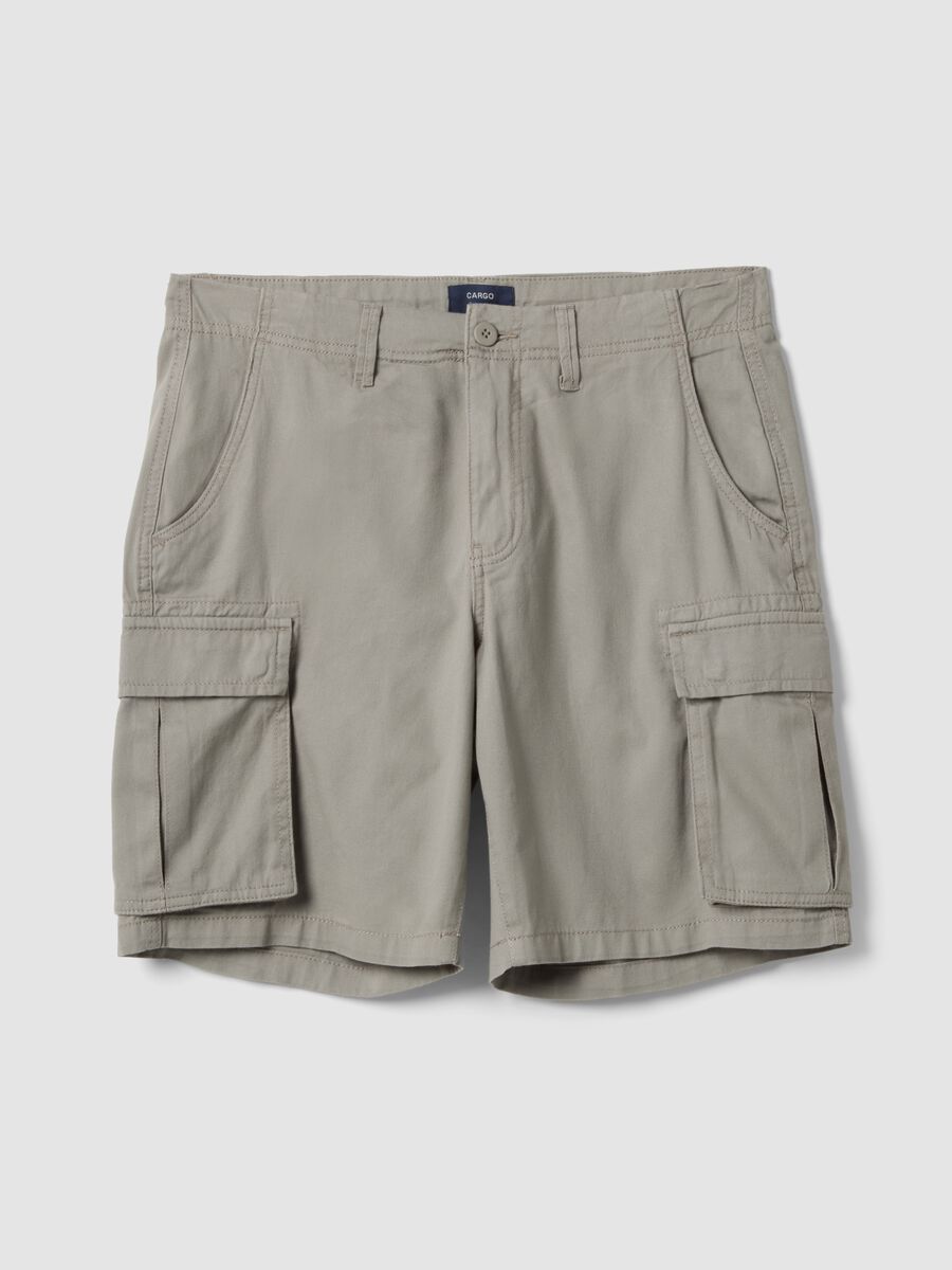 Grey pure cotton regular-fit cargo Bermuda shorts_4