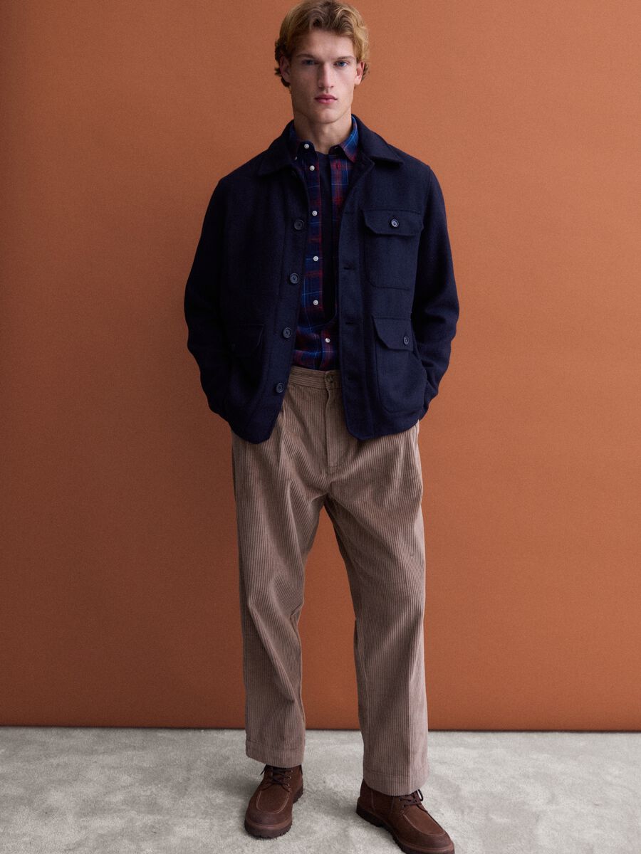 Blue wool-blend shacket with buttons and four pockets_1