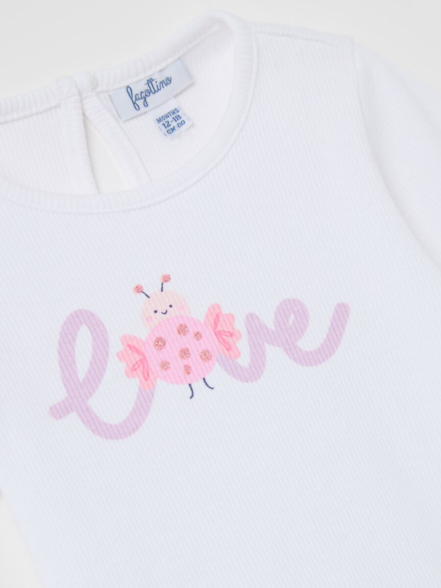 White ribbed T-shirt with glitter print_2