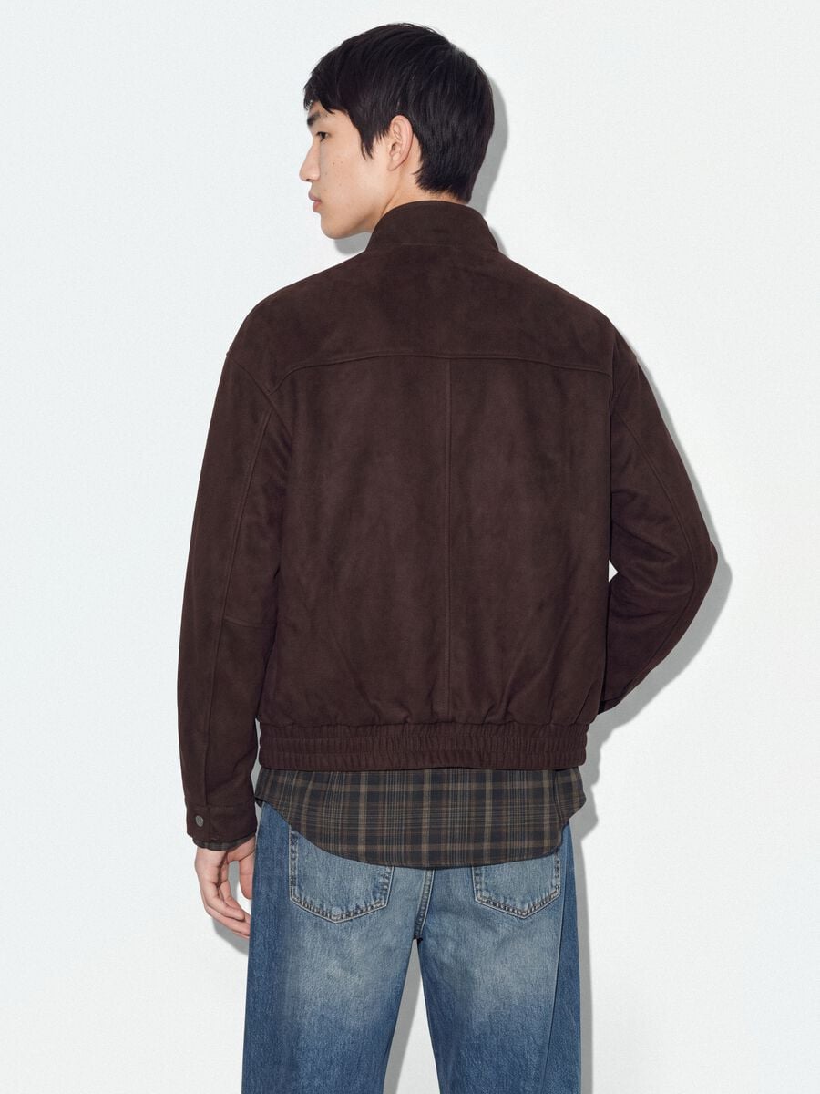 Brown padded cropped jacket with zip, oversized fit_3