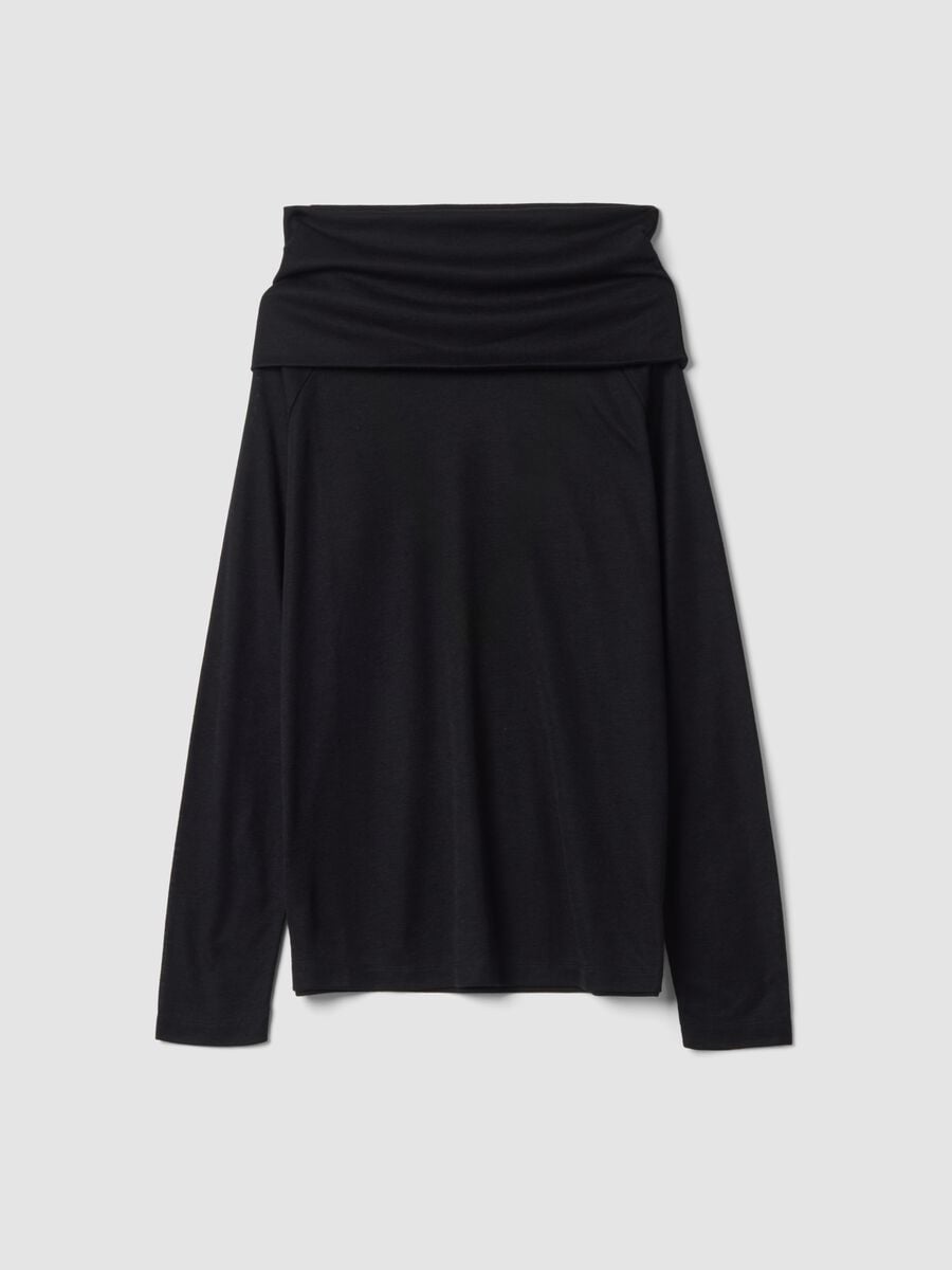 Black viscose-blend top with shawl collar, regular fit_0