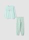 Green organic cotton pyjamas with crew neck and print for girls_0