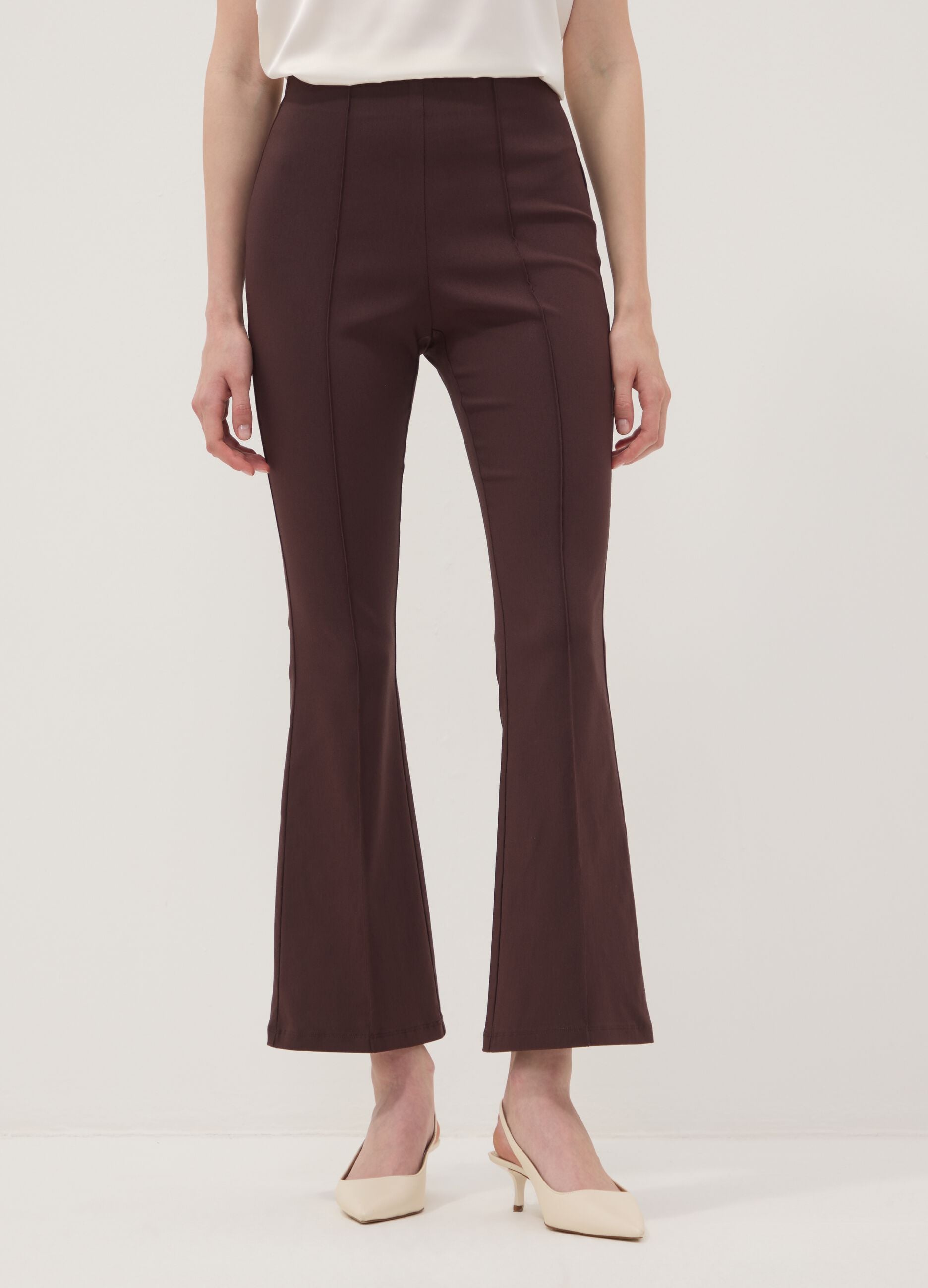 Brown stretch viscose flared leggings
