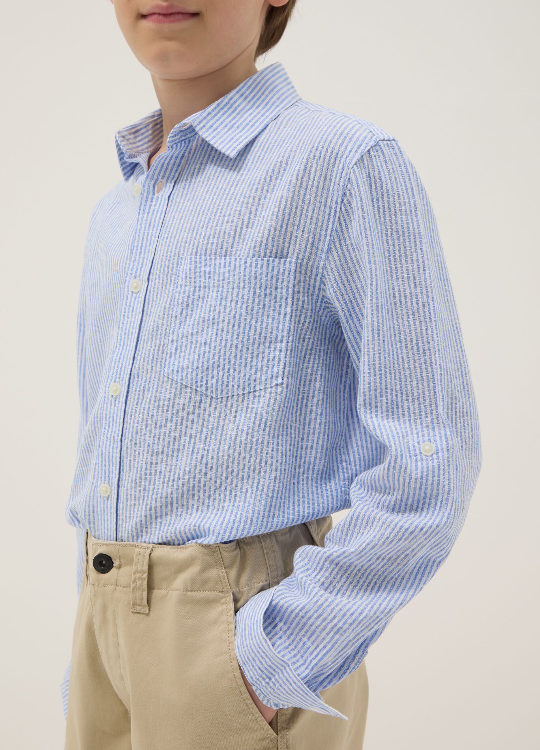 Multicoloured striped linen blend shirt for boys in regular fit