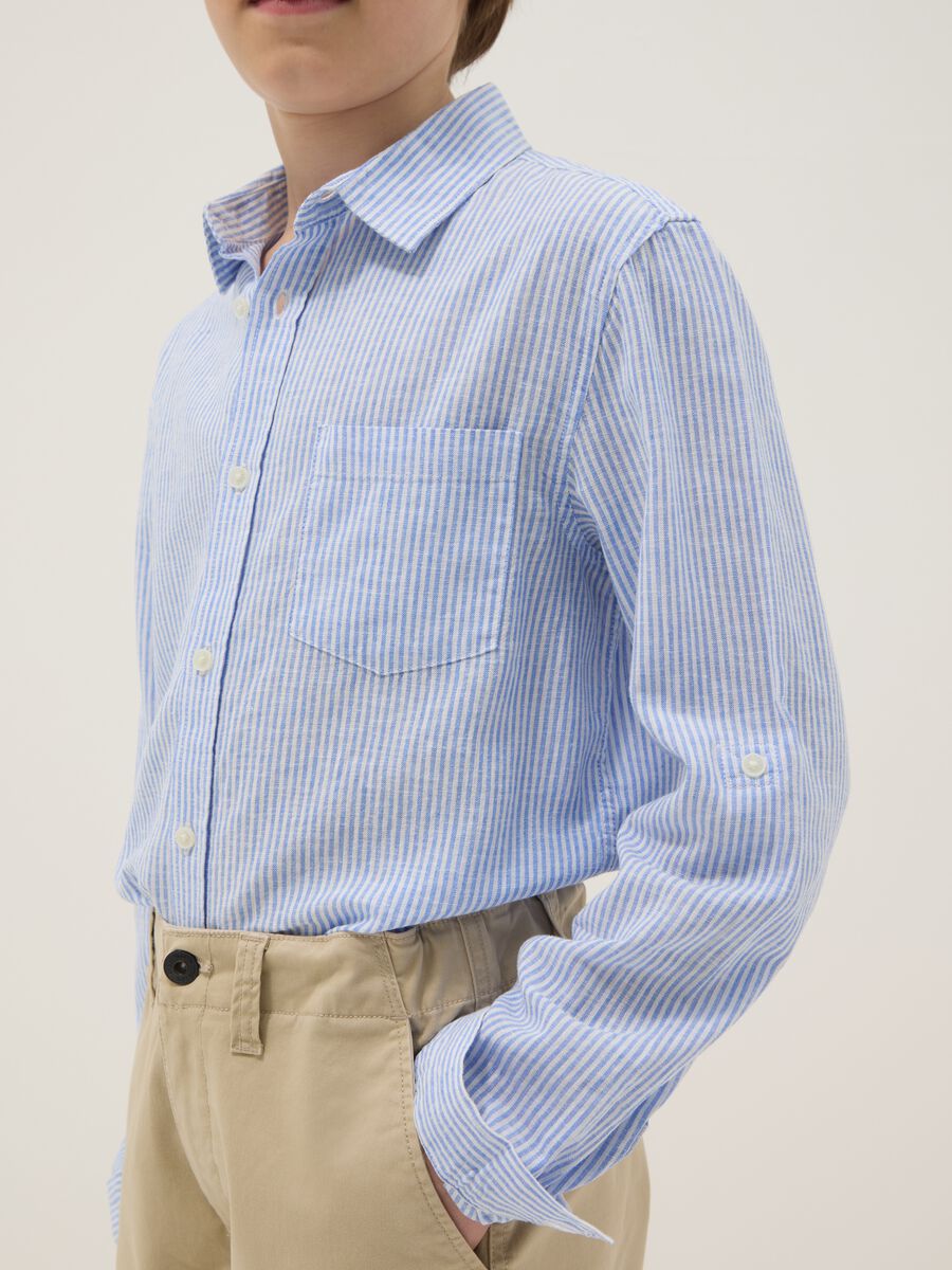 Camicia in misto lino a righe multicolor da ragazzo regular fit_2