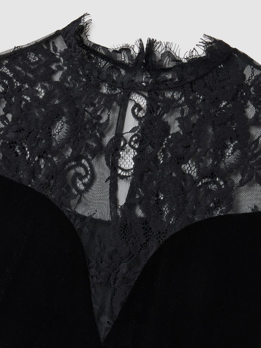 Black stretch fabric bodysuit with sheer details_5