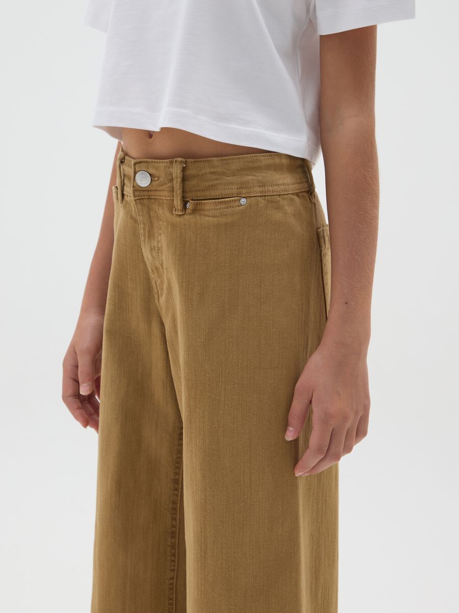 Girls' brown wide-leg stretch cotton trousers_3