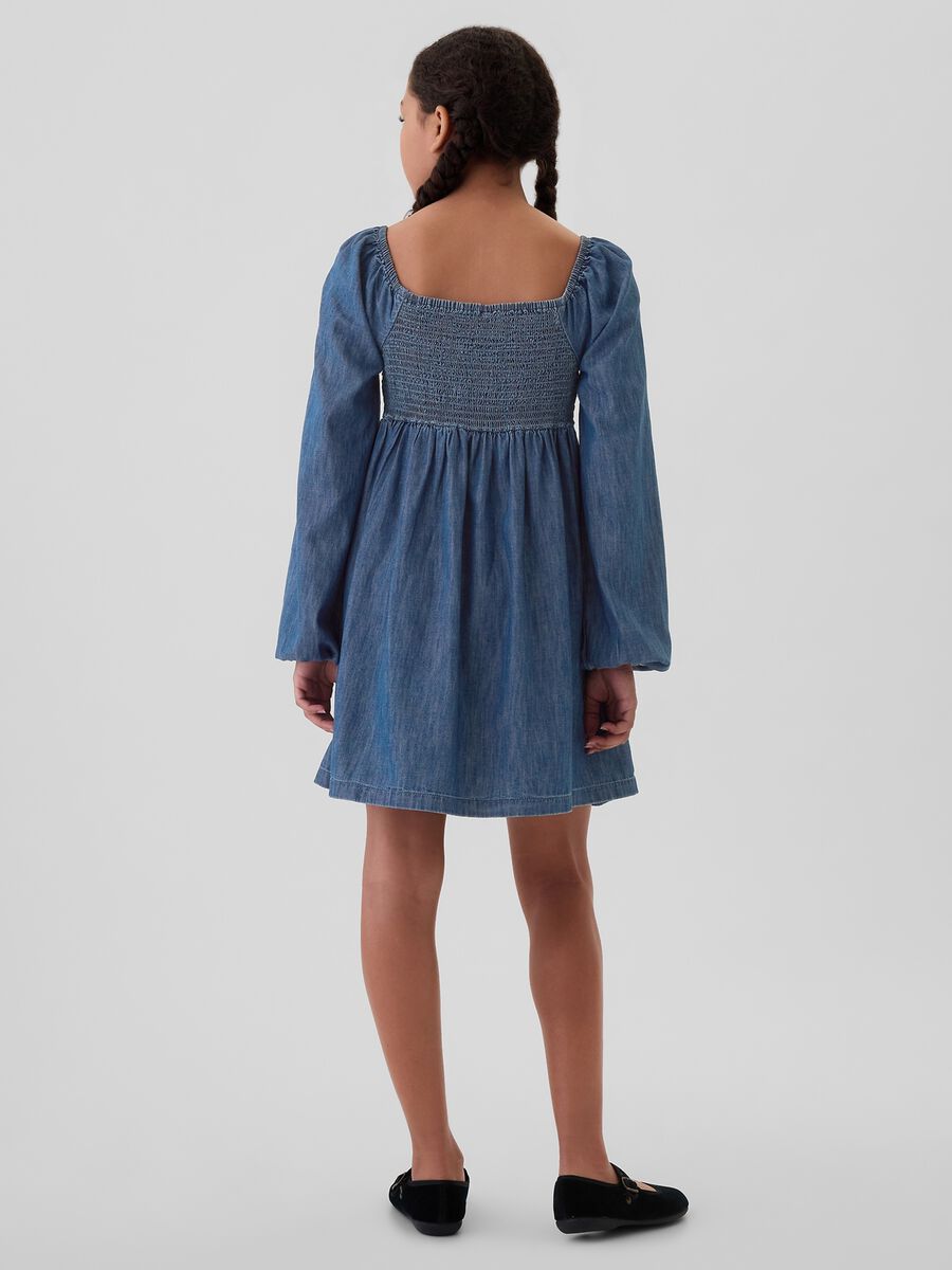 Short dress with denim with puff sleeves_1