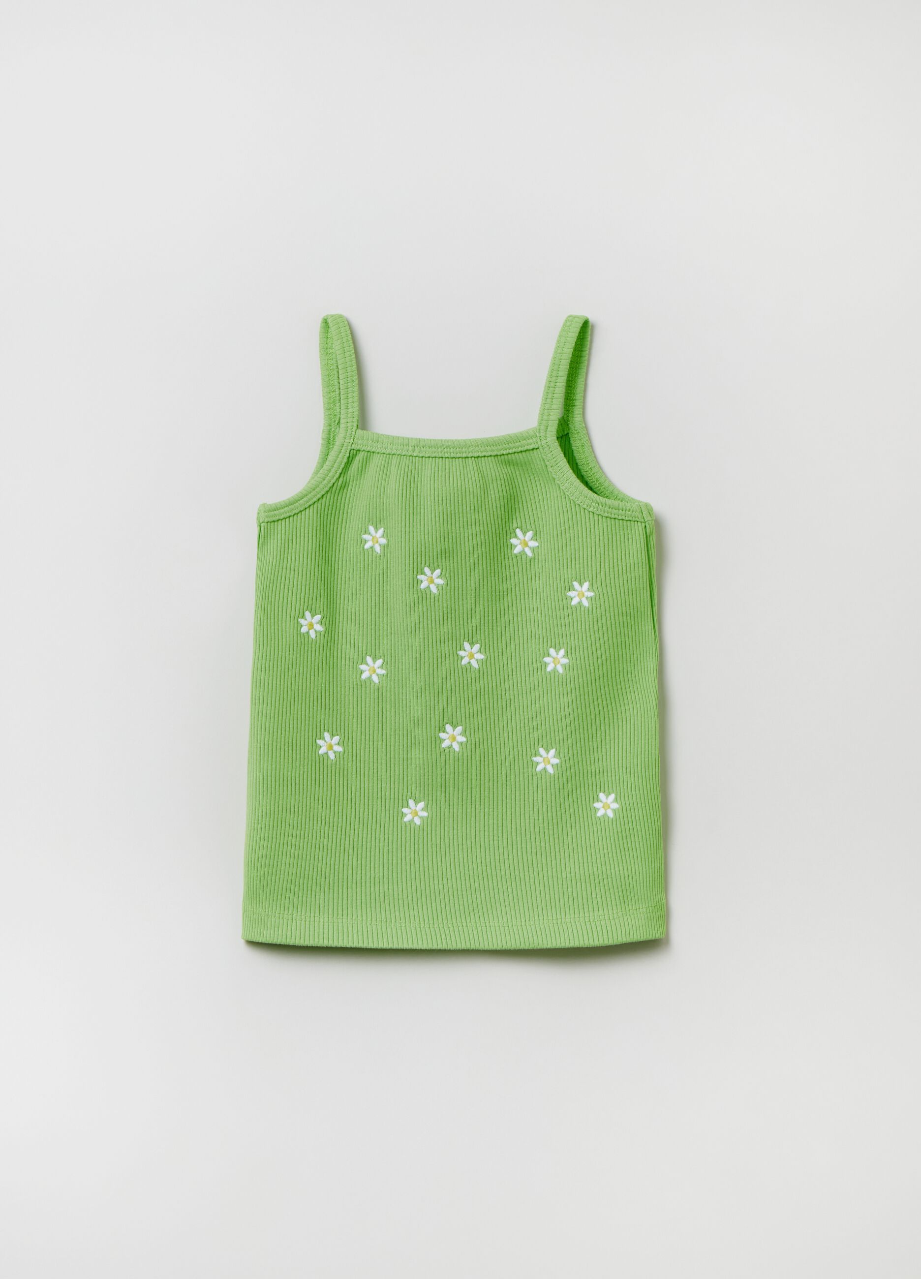Ribbed tank top with embroidery