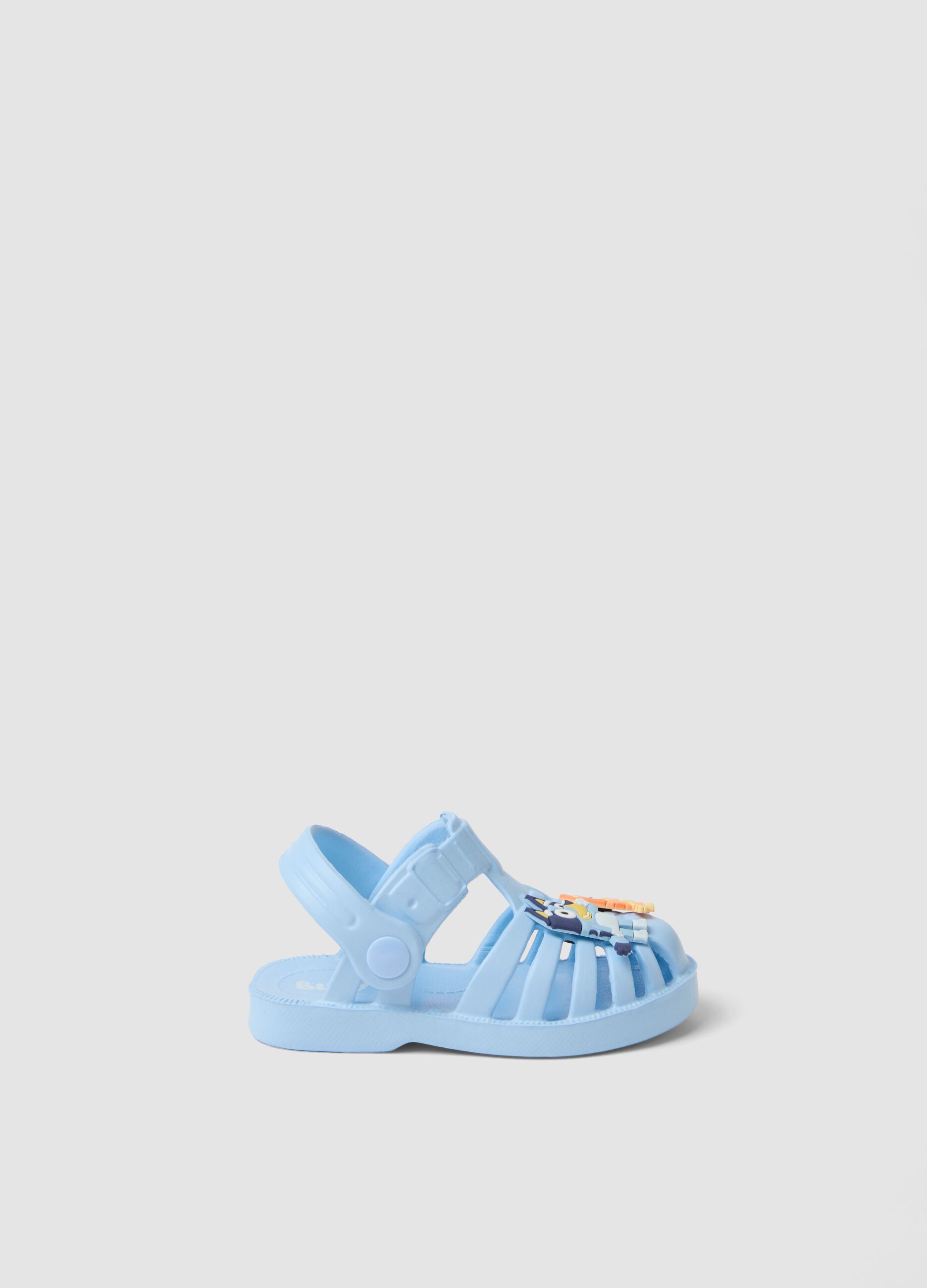Baby blue sandals with decorative appliqu&eacute;s