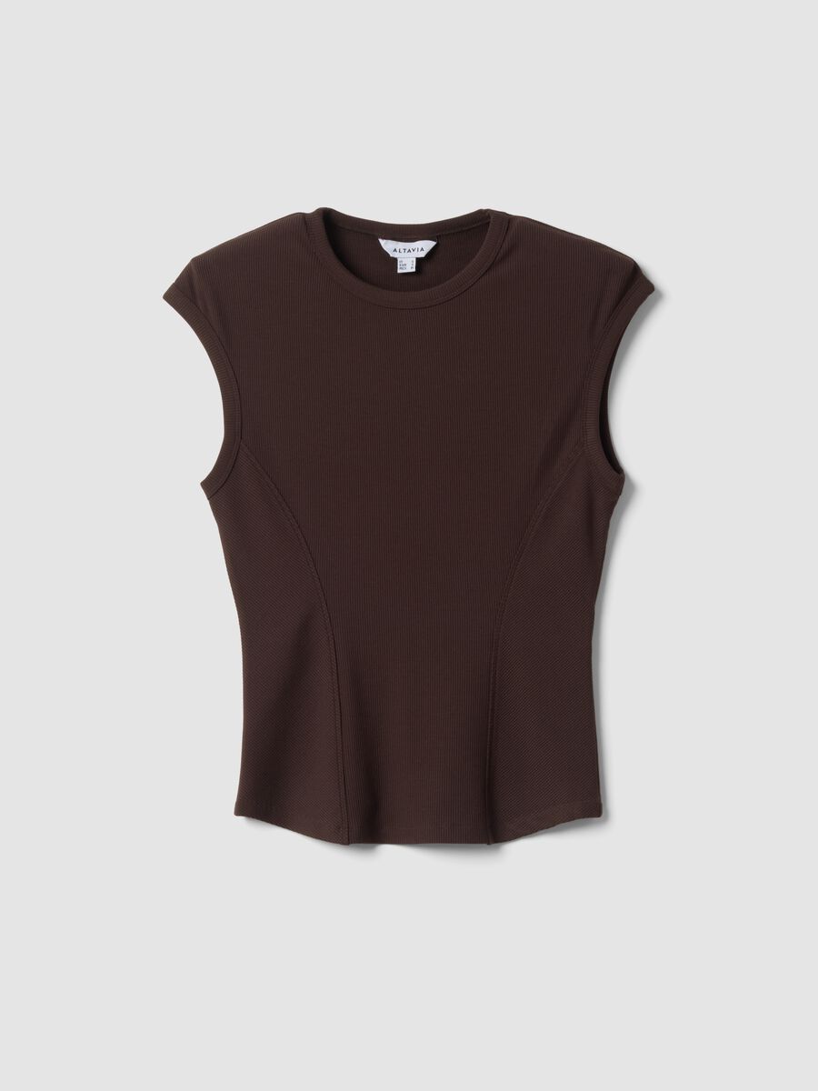 T-shirt fitted marrone in modal elasticizzato a costine ALTAVIA STUDIO_4