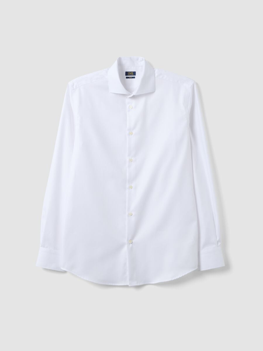 Camicia slim fit bianca in twill di puro cotone con collo francese no iron_0