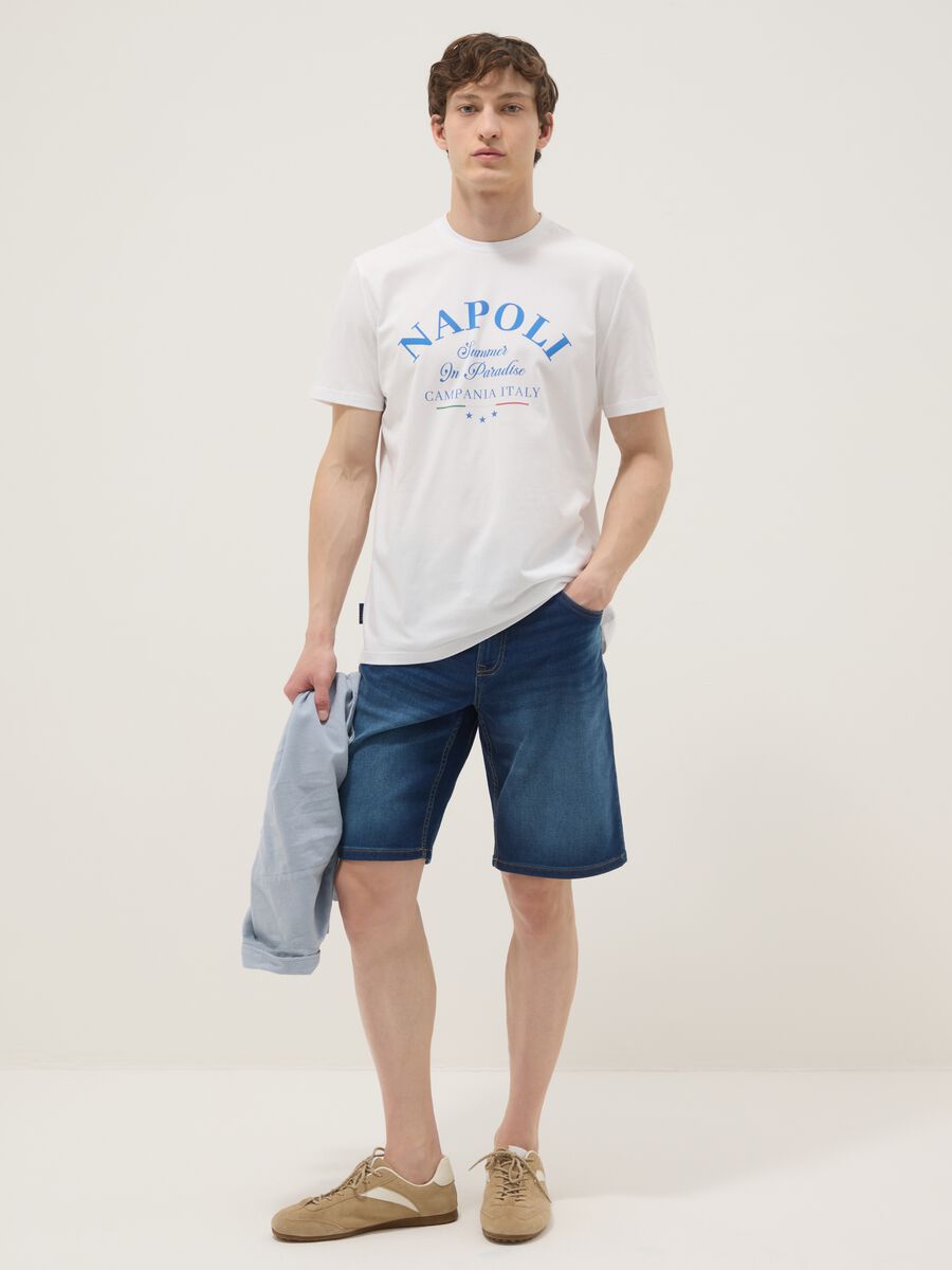 White pure cotton T-shirt with print, regular fit_1
