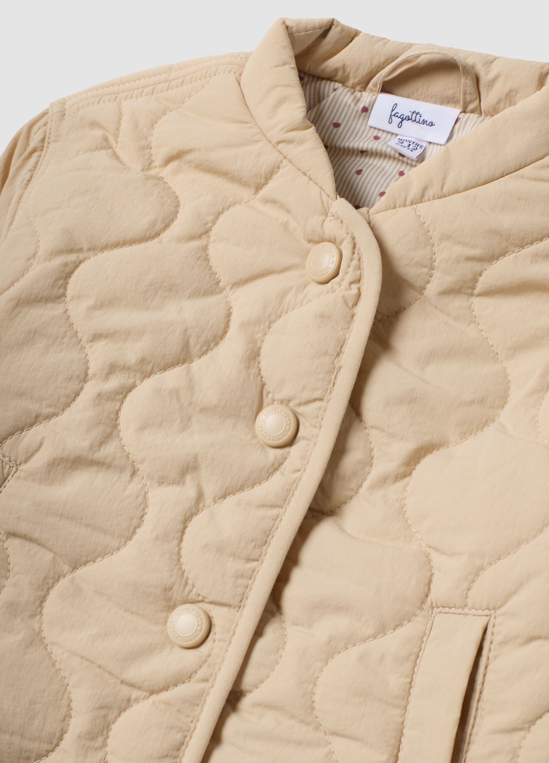 Beige padded quilted jacket, regular fit, for baby girl