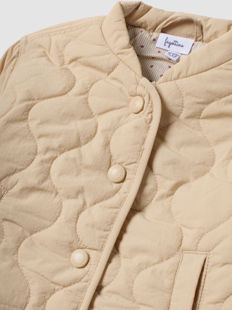 Beige padded quilted jacket, regular fit, for baby girl_3